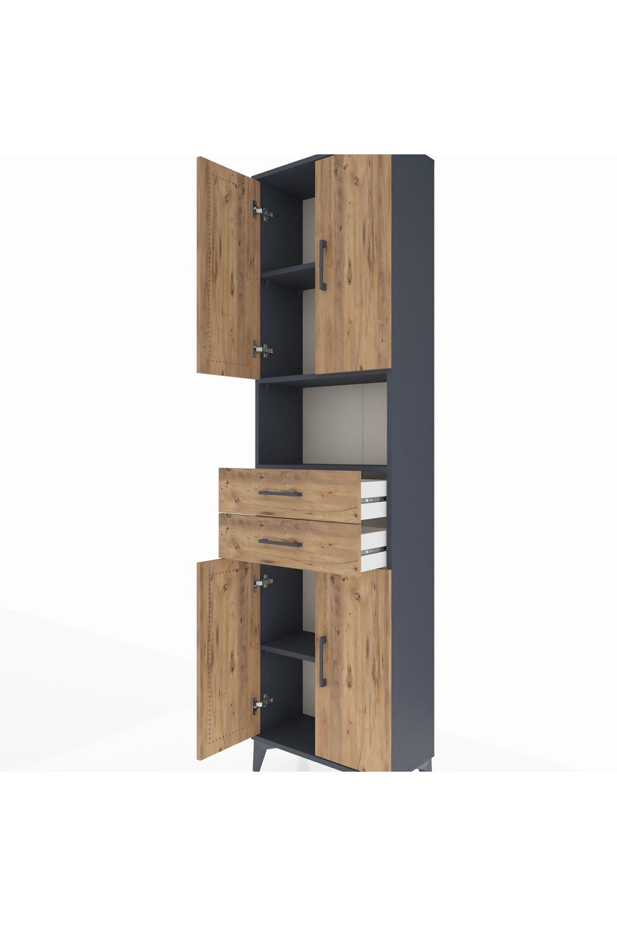 Arges Dolap 4 Raflı 2 Çekmeceli 4 Kapaklı 60x30x221 Antrasit-Çam