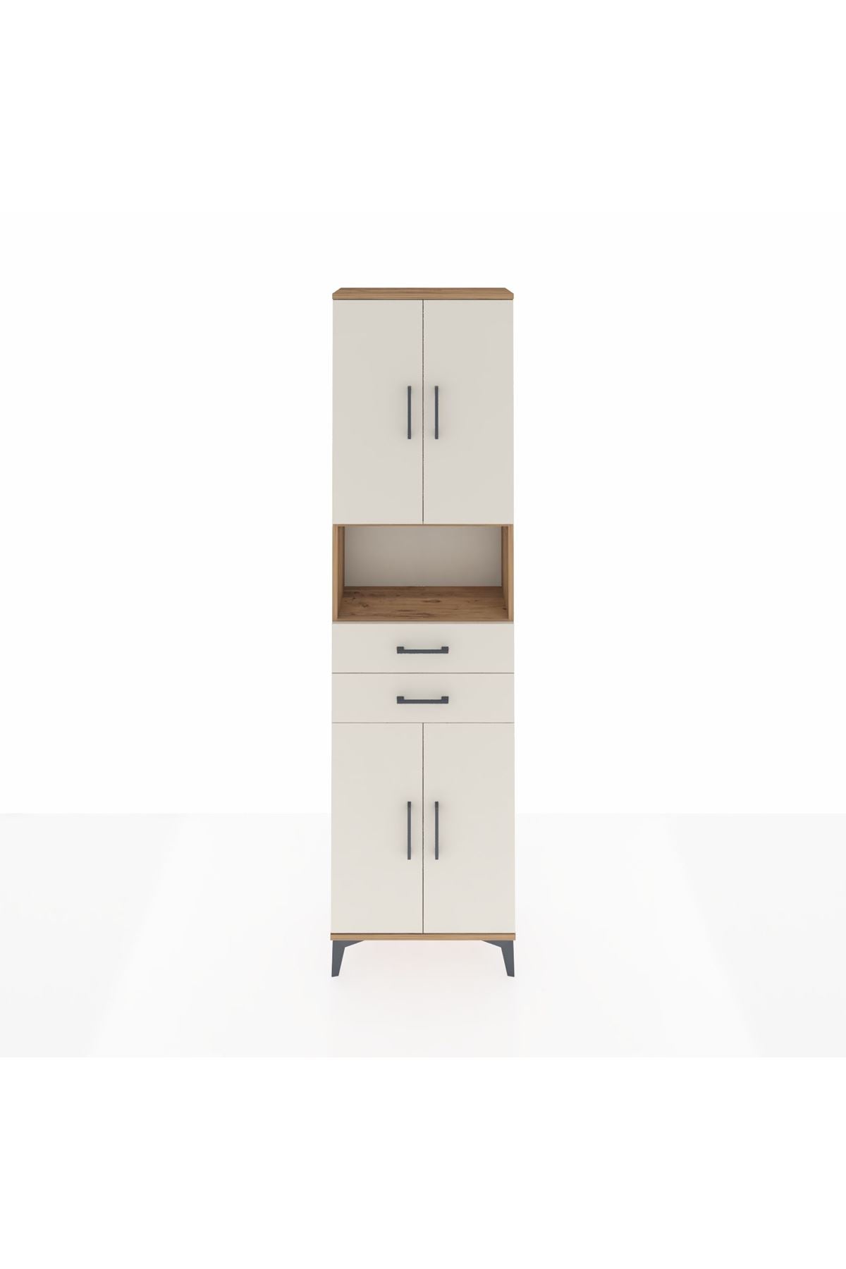 Arges Dolap 4 Raflı 2 Çekmeceli 4 Kapaklı 60x30x221 Çam-Aytaşı