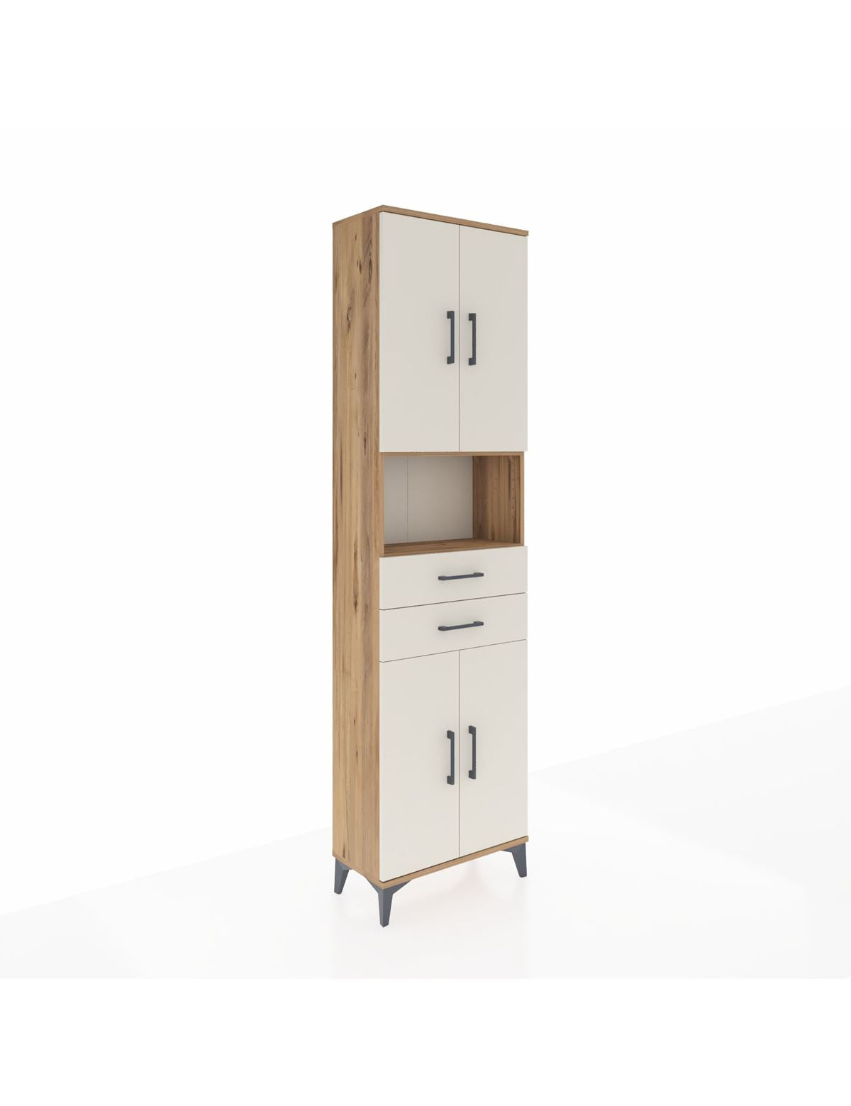 Arges Dolap 4 Raflı 2 Çekmeceli 4 Kapaklı 60x30x221 Çam-Aytaşı