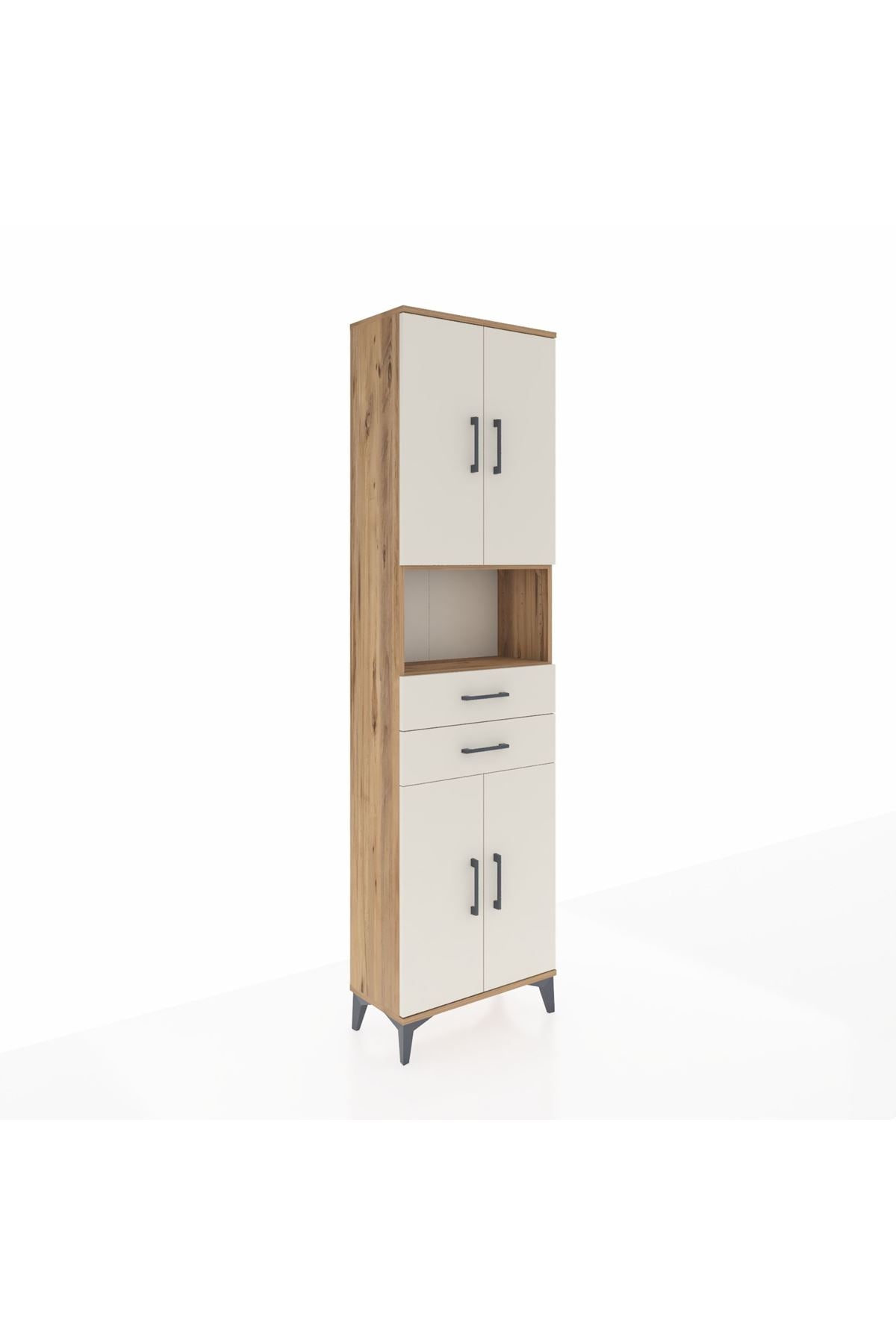 Arges Dolap 4 Raflı 2 Çekmeceli 4 Kapaklı 60x30x221 Çam-Aytaşı