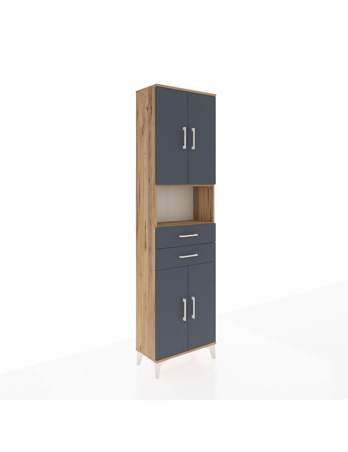 Arges Dolap 4 Raflı 2 Çekmeceli 4 Kapaklı 60x30x221 Çam-Antrasit