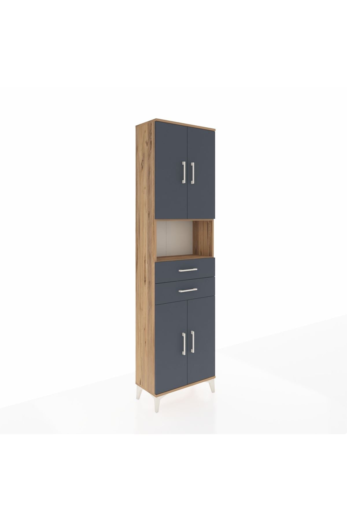 Arges Dolap 4 Raflı 2 Çekmeceli 4 Kapaklı 60x30x221 Çam-Antrasit