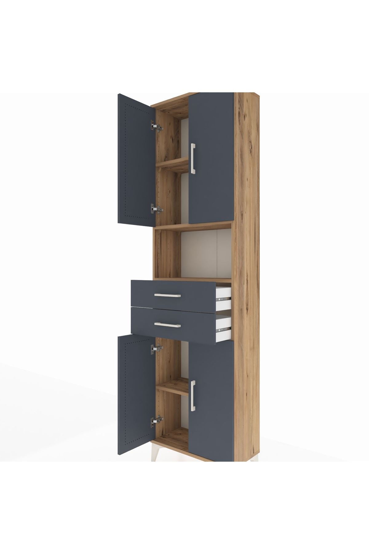 Arges Dolap 4 Raflı 2 Çekmeceli 4 Kapaklı 60x30x221 Çam-Antrasit