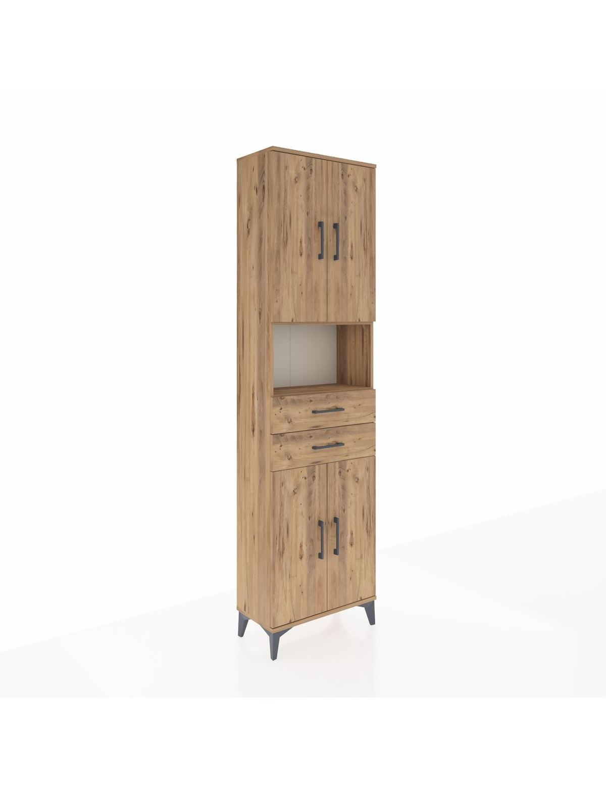 Arges Dolap 4 Raflı 2 Çekmeceli 4 Kapaklı 60x30x221 Çam-Çam