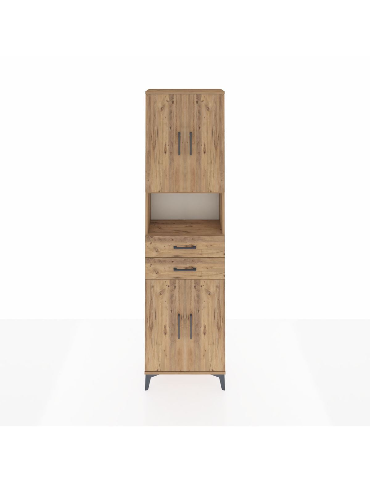 Arges Dolap 4 Raflı 2 Çekmeceli 4 Kapaklı 60x30x221 Çam-Çam