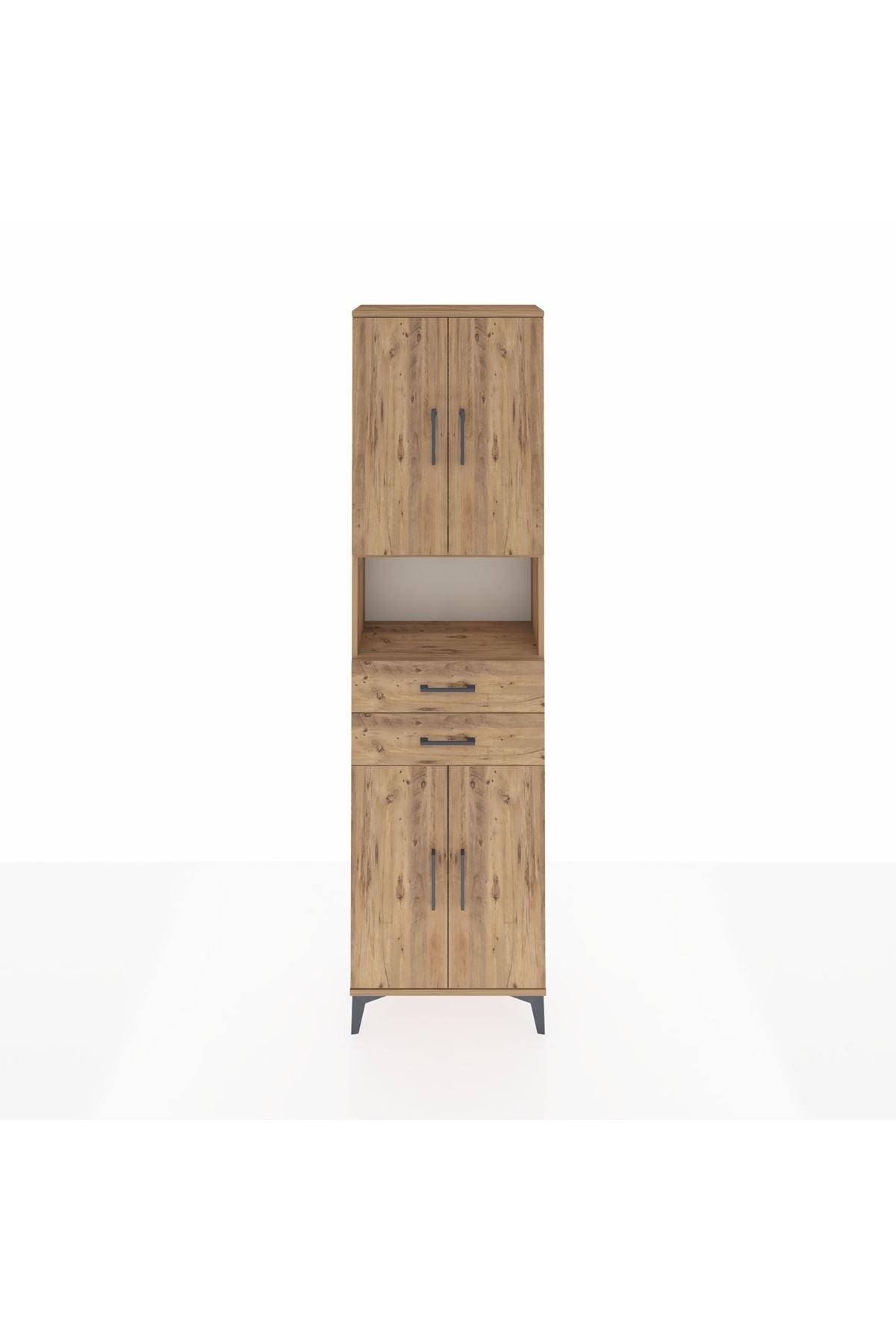 Arges Dolap 4 Raflı 2 Çekmeceli 4 Kapaklı 60x30x221 Çam-Çam