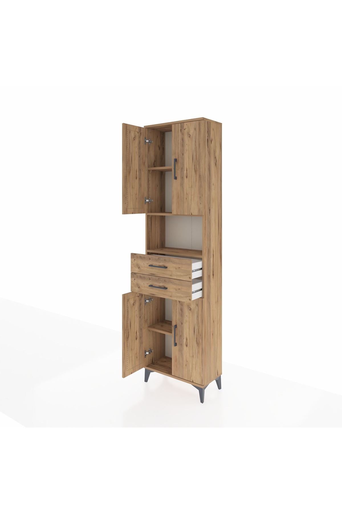 Arges Dolap 4 Raflı 2 Çekmeceli 4 Kapaklı 60x30x221 Çam-Çam