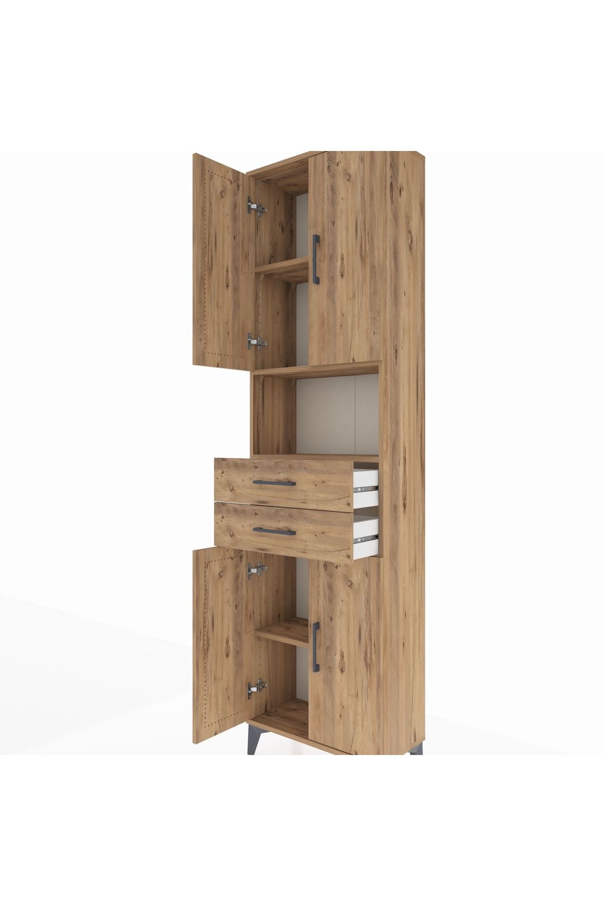 Arges Dolap 4 Raflı 2 Çekmeceli 4 Kapaklı 60x30x221 Çam-Çam