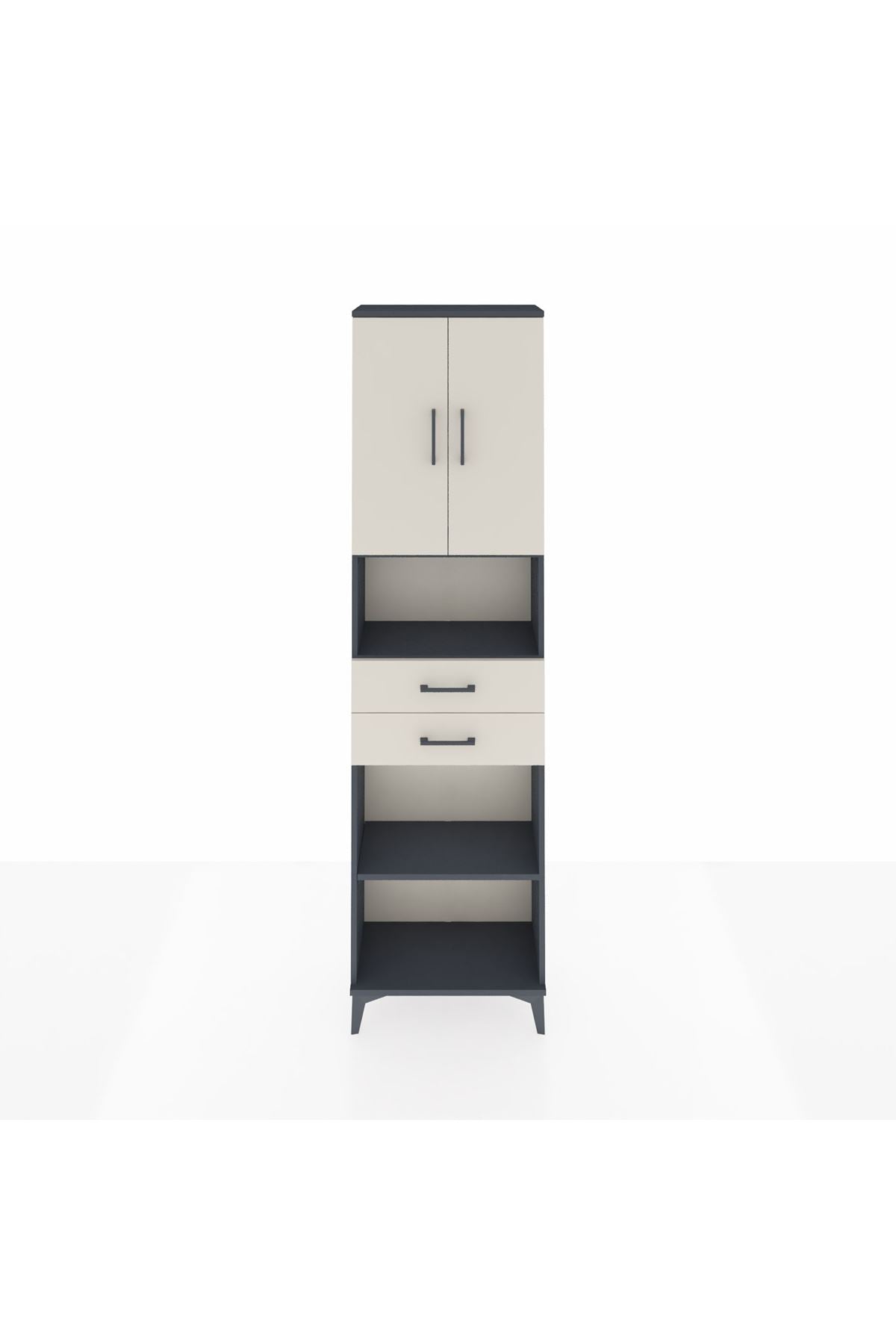 Arges Dolap 4 Raflı 2 Çekmeceli 2 Kapaklı 60x30x221 Antrasit-Aytaşı