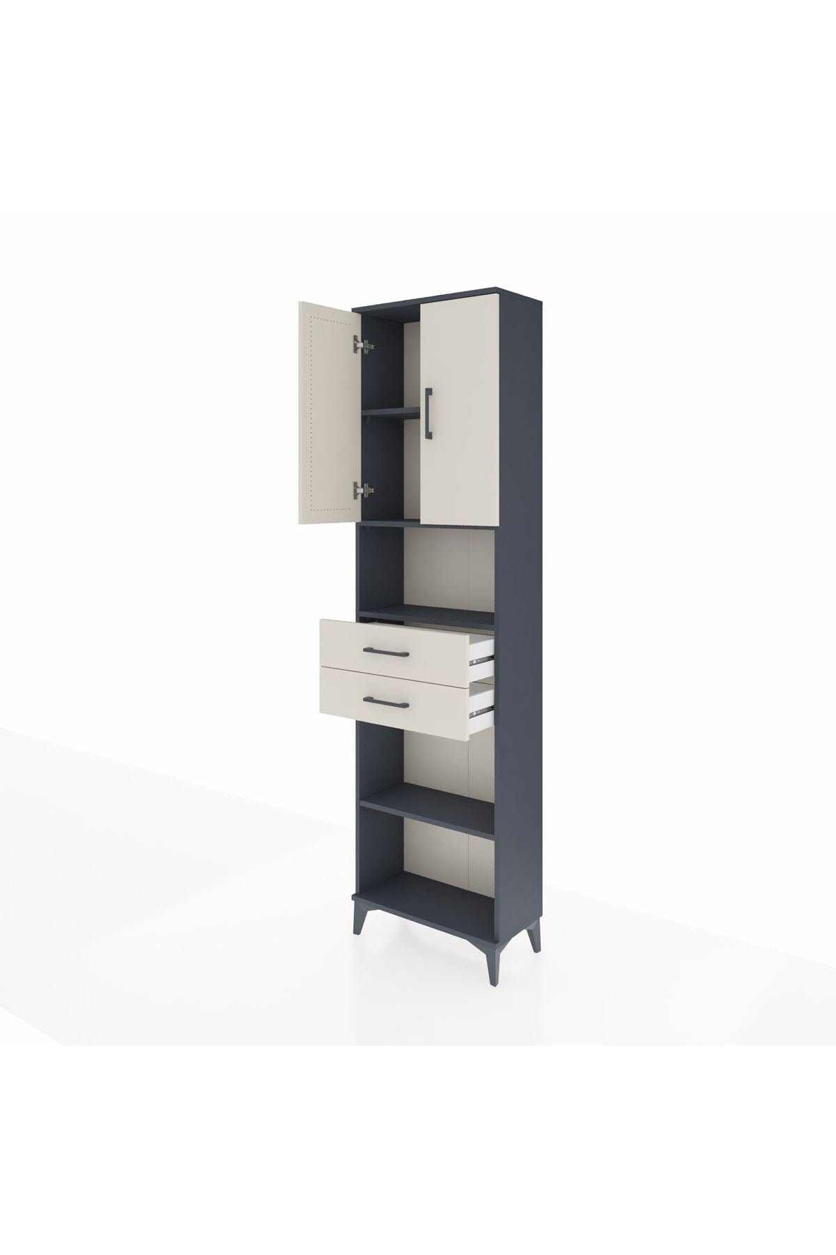 Arges Dolap 4 Raflı 2 Çekmeceli 2 Kapaklı 60x30x221 Antrasit-Aytaşı