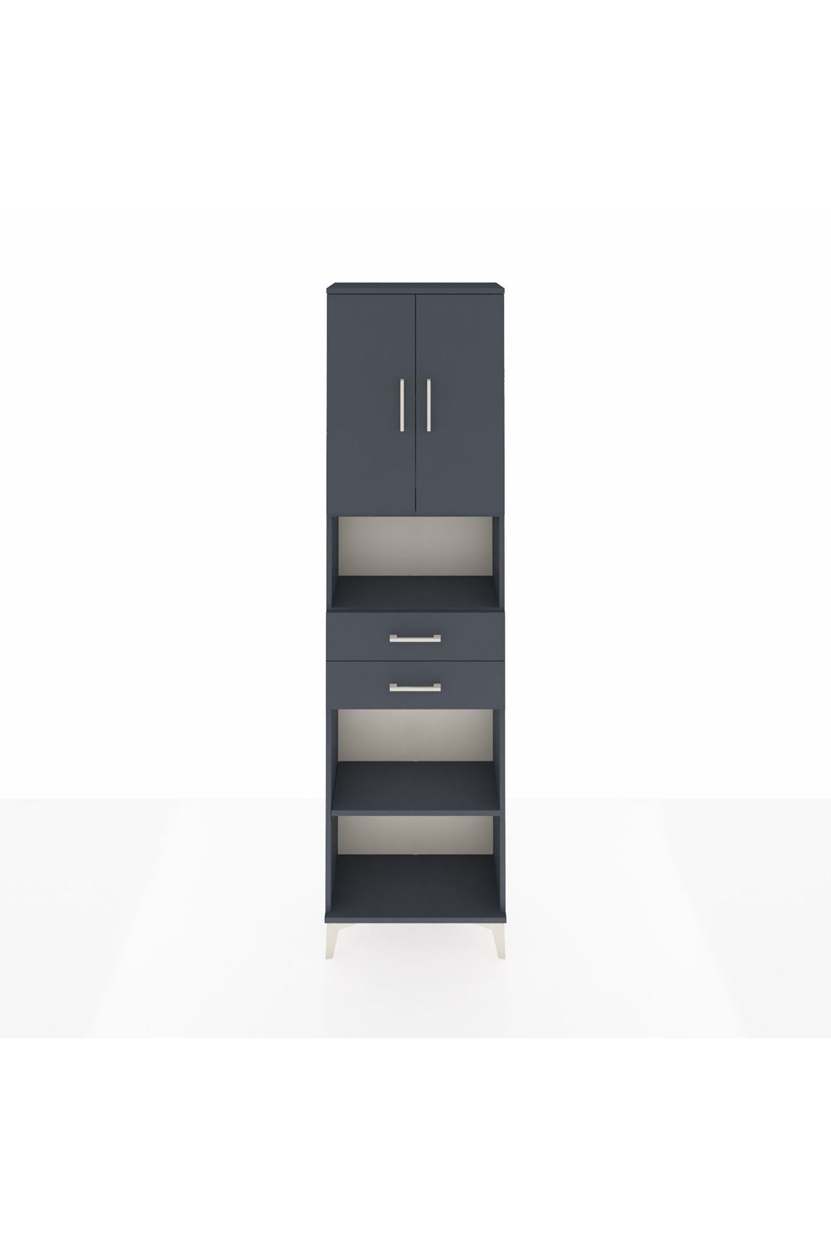 Arges Dolap 4 Raflı 2 Çekmeceli 2 Kapaklı 60x30x221 Antrasit-Antrasit