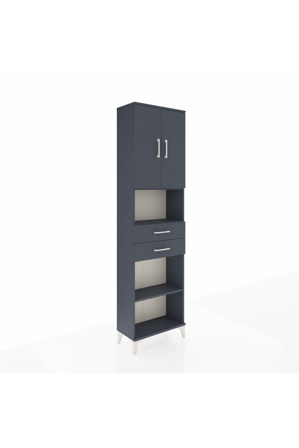 Arges Dolap 4 Raflı 2 Çekmeceli 2 Kapaklı 60x30x221 Antrasit-Antrasit