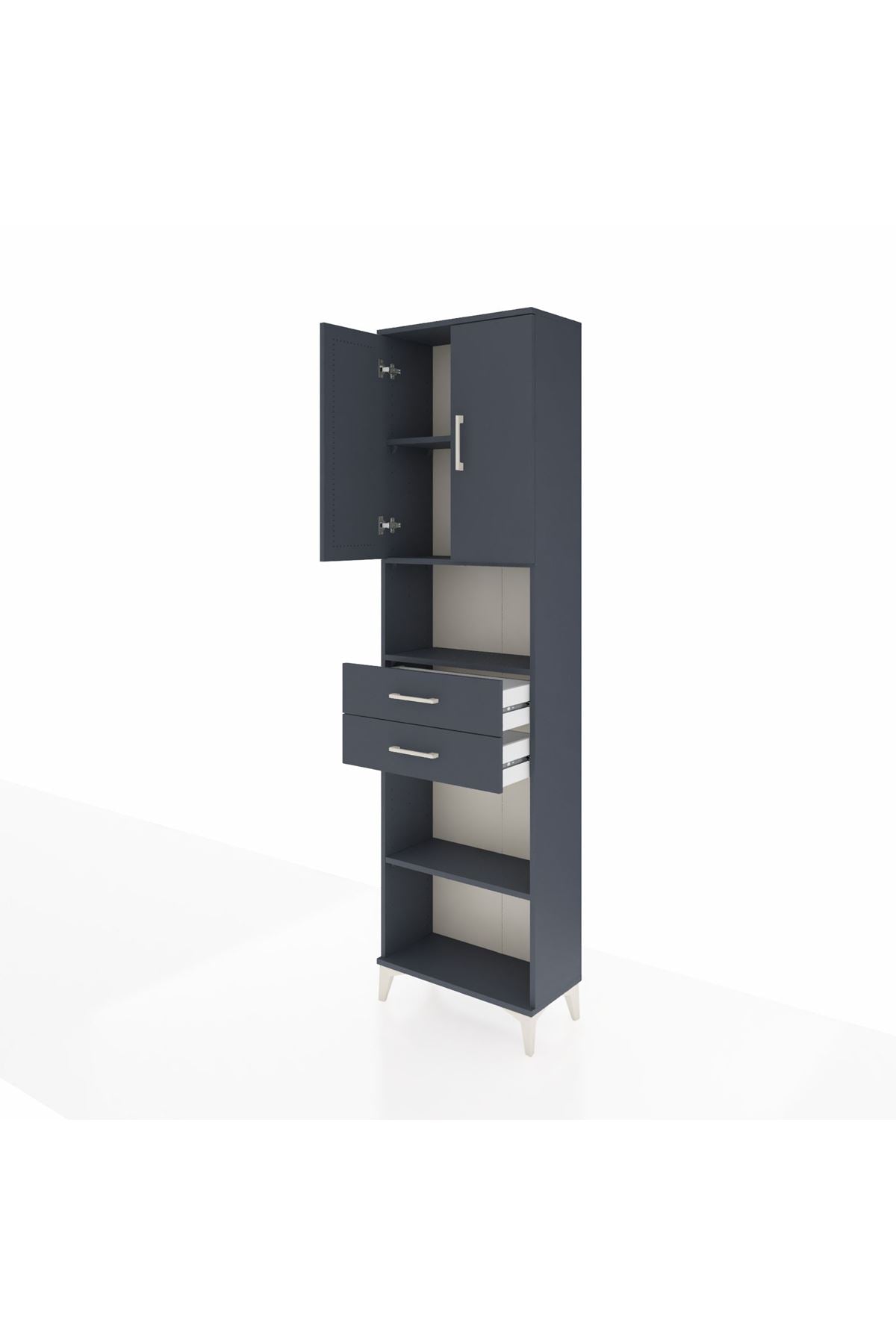 Arges Dolap 4 Raflı 2 Çekmeceli 2 Kapaklı 60x30x221 Antrasit-Antrasit