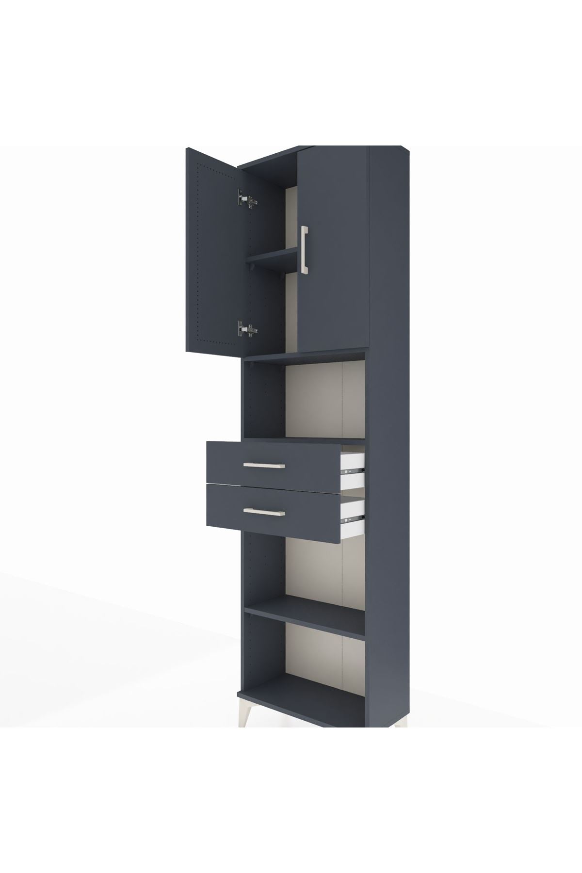 Arges Dolap 4 Raflı 2 Çekmeceli 2 Kapaklı 60x30x221 Antrasit-Antrasit