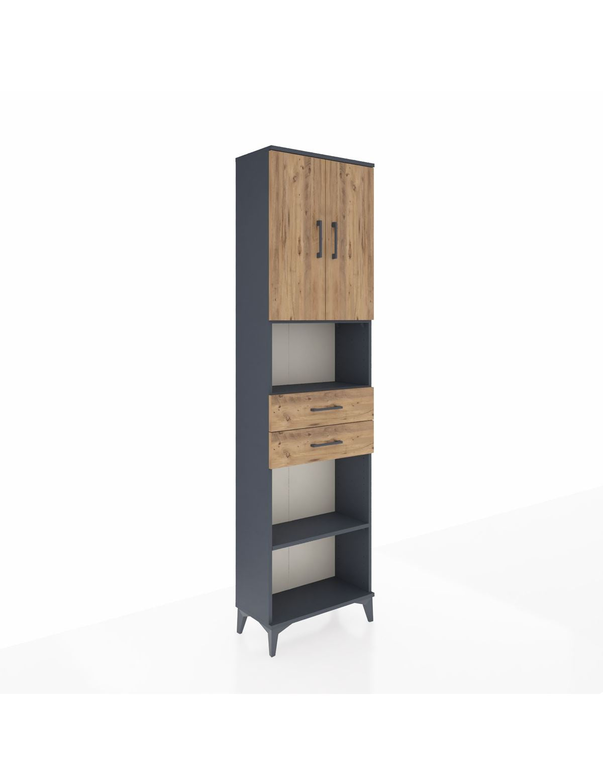 Arges Dolap 4 Raflı 2 Çekmeceli 2 Kapaklı 60x30x221 Antrasit-Çam