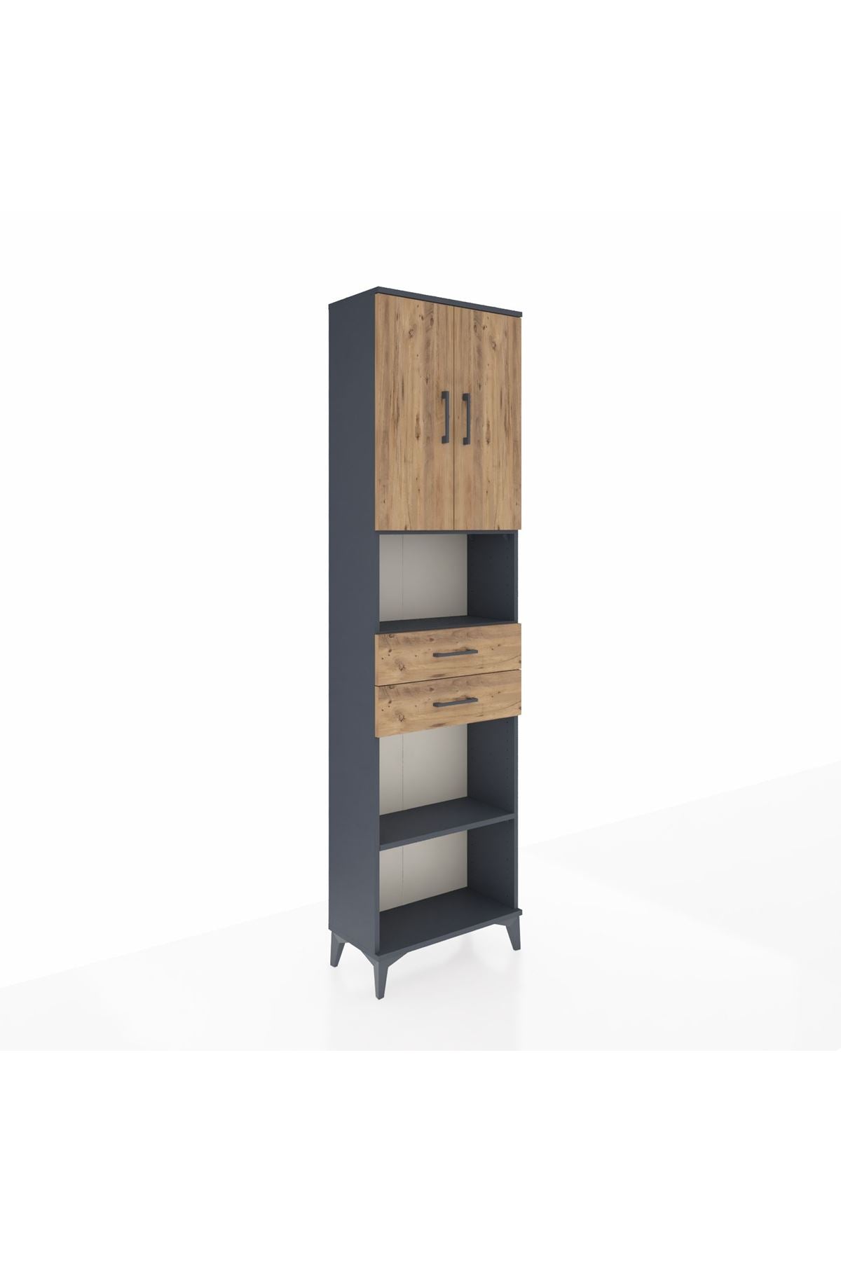 Arges Dolap 4 Raflı 2 Çekmeceli 2 Kapaklı 60x30x221 Antrasit-Çam