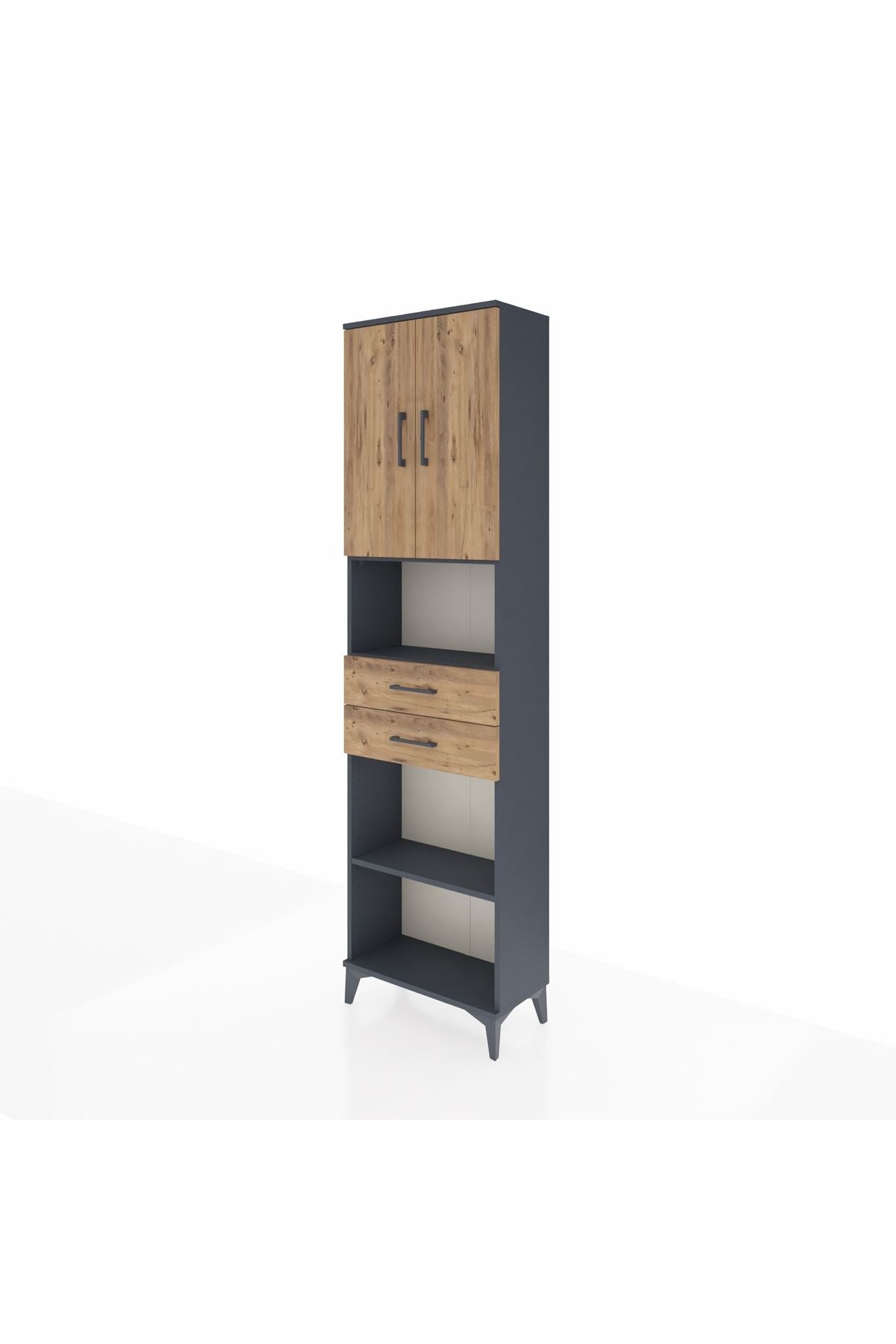 Arges Dolap 4 Raflı 2 Çekmeceli 2 Kapaklı 60x30x221 Antrasit-Çam