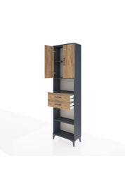 Arges Dolap 4 Raflı 2 Çekmeceli 2 Kapaklı 60x30x221 Antrasit-Çam