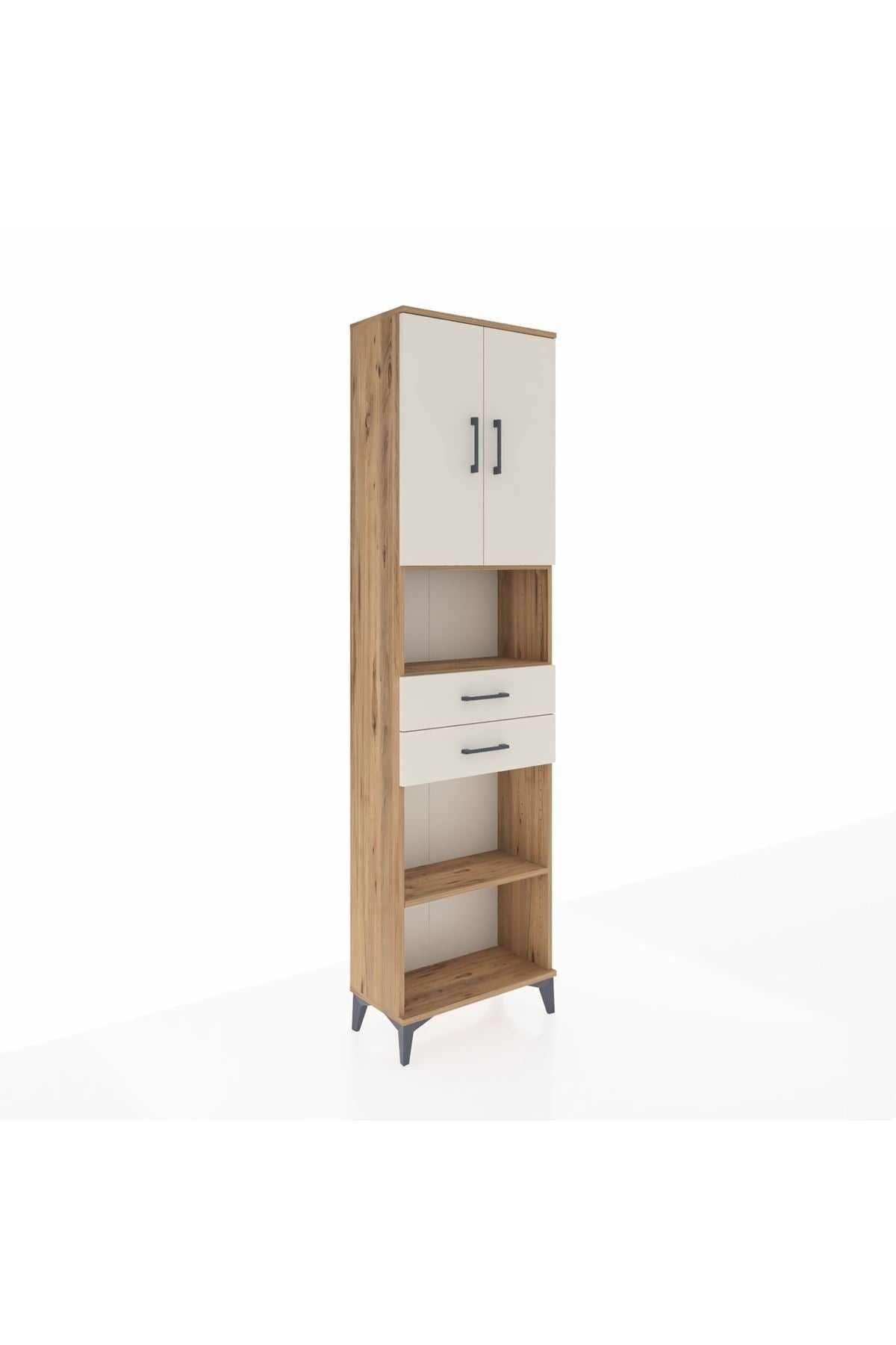 Arges Dolap 4 Raflı 2 Çekmeceli 2 Kapaklı 60x30x221 Çam-Aytaşı