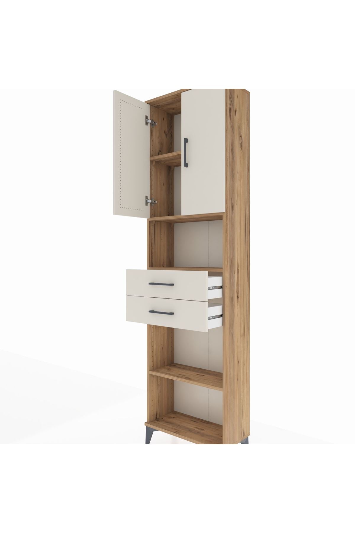 Arges Dolap 4 Raflı 2 Çekmeceli 2 Kapaklı 60x30x221 Çam-Aytaşı