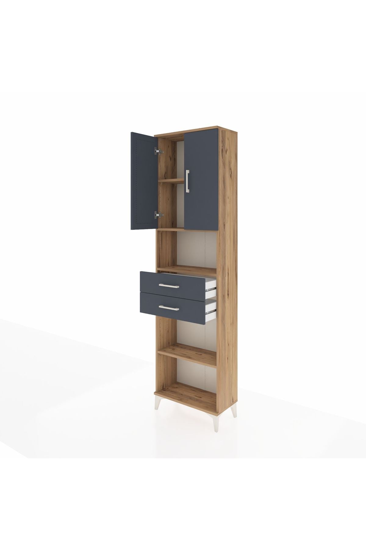 Arges Dolap 4 Raflı 2 Çekmeceli 2 Kapaklı 60x30x221 Çam-Antrasit