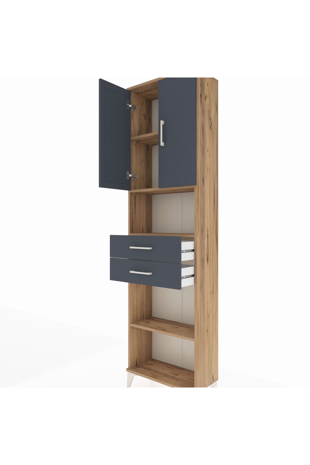 Arges Dolap 4 Raflı 2 Çekmeceli 2 Kapaklı 60x30x221 Çam-Antrasit