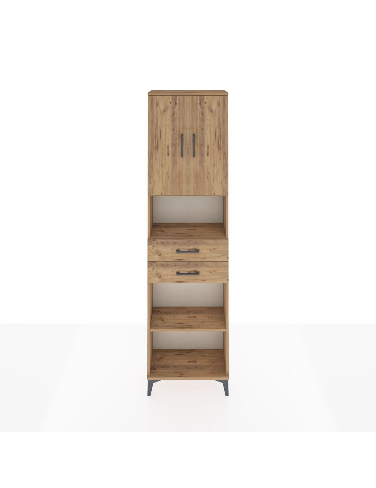 Arges Dolap 4 Raflı 2 Çekmeceli 2 Kapaklı 60x30x221 Çam-Çam