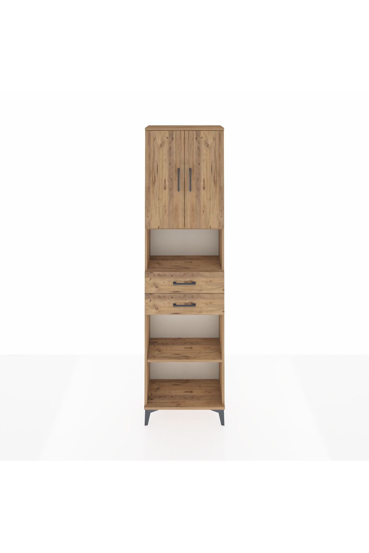 Arges Dolap 4 Raflı 2 Çekmeceli 2 Kapaklı 60x30x221 Çam-Çam