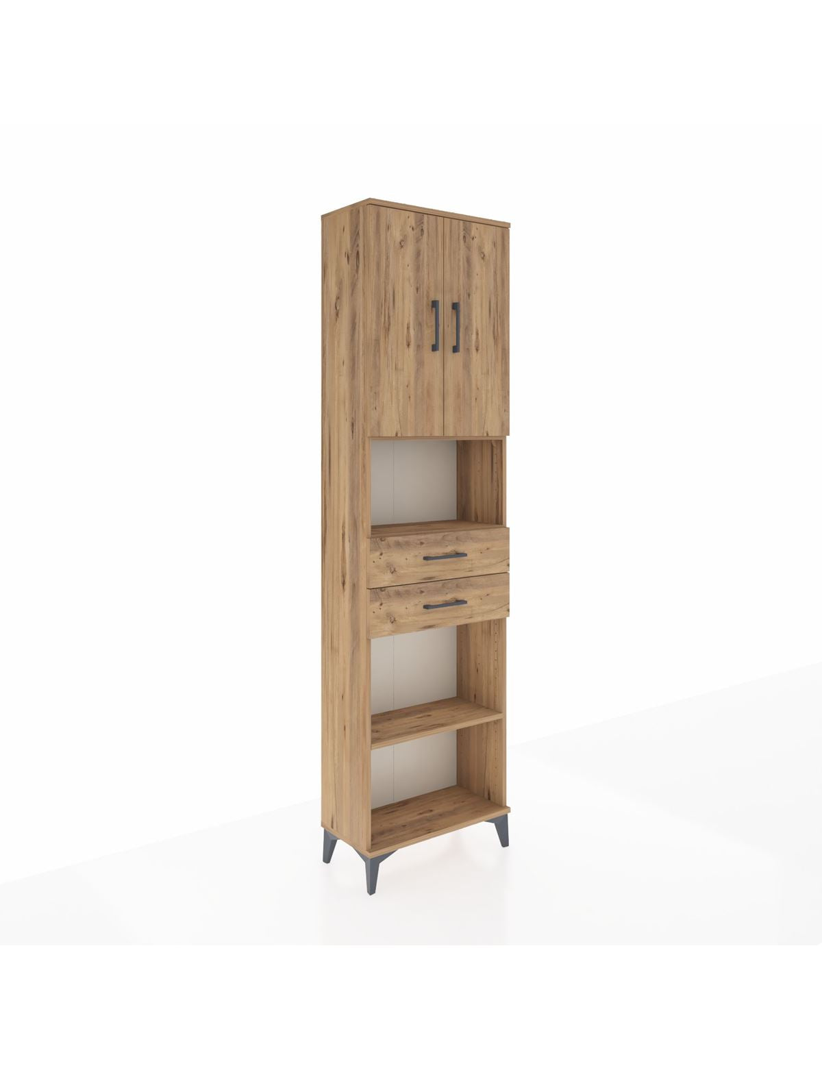 Arges Dolap 4 Raflı 2 Çekmeceli 2 Kapaklı 60x30x221 Çam-Çam