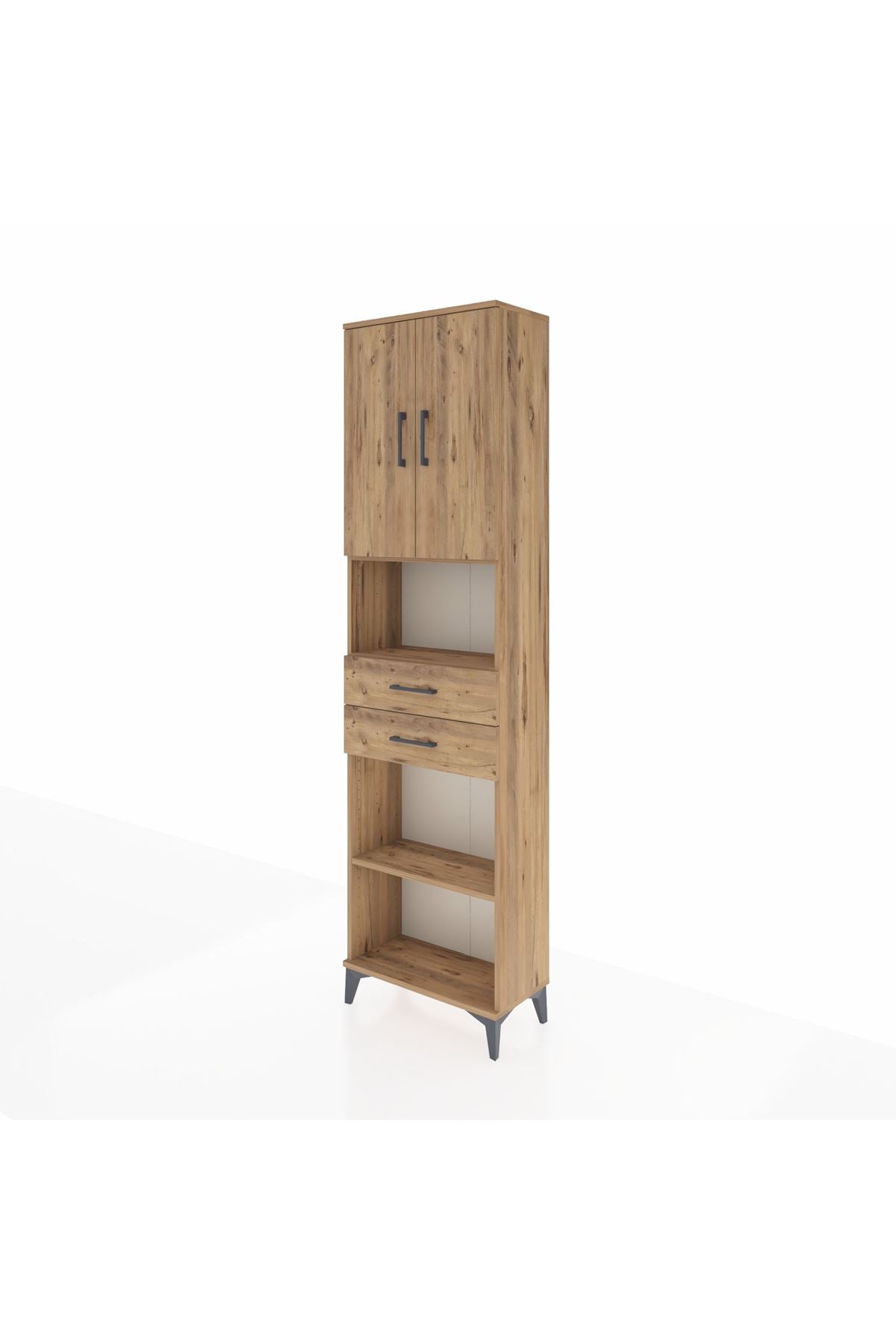 Arges Dolap 4 Raflı 2 Çekmeceli 2 Kapaklı 60x30x221 Çam-Çam