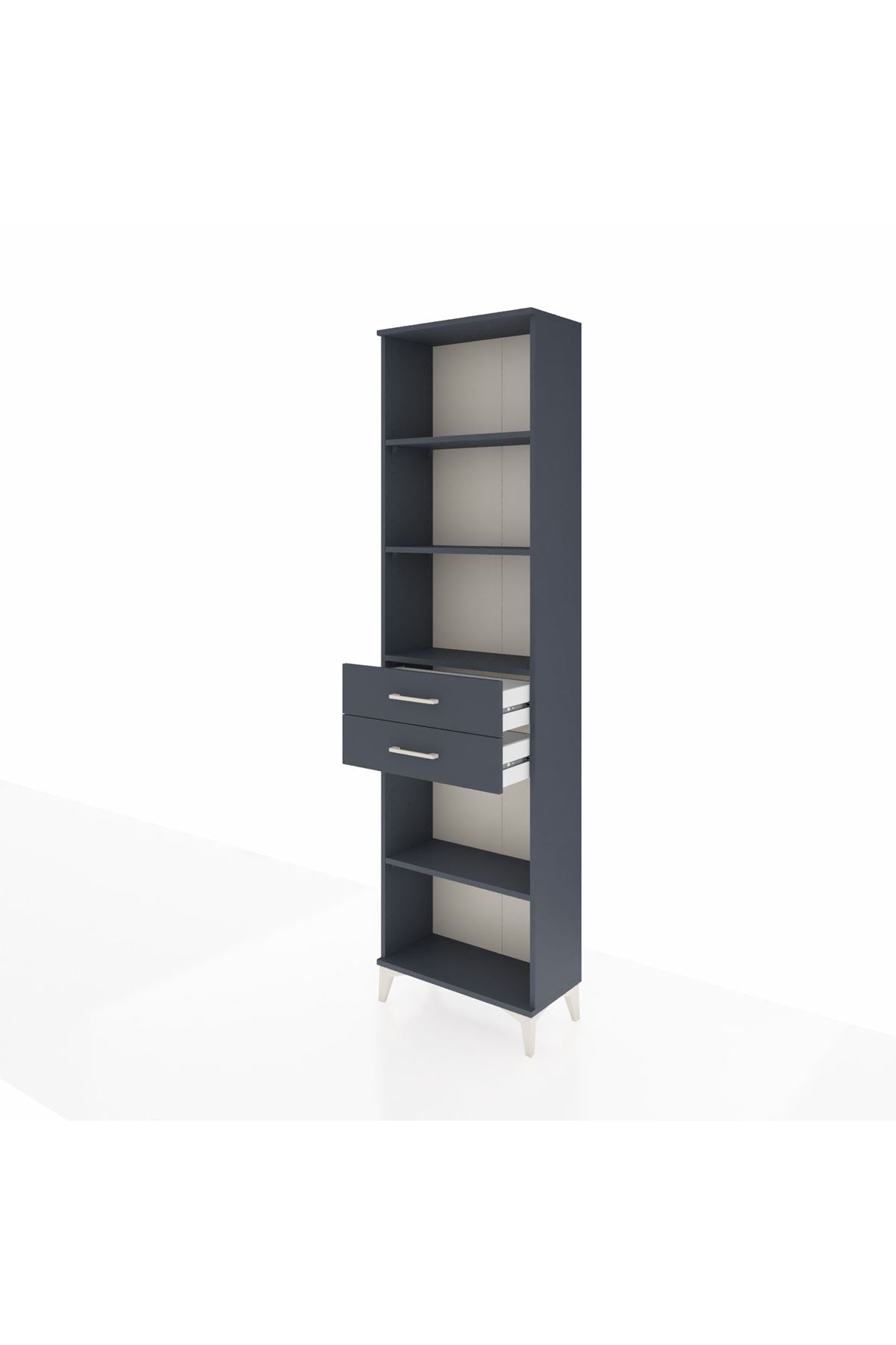 Arges Dolap 4 Raflı 2 Çekmeceli 60x30x221 Antrasit-Antrasit