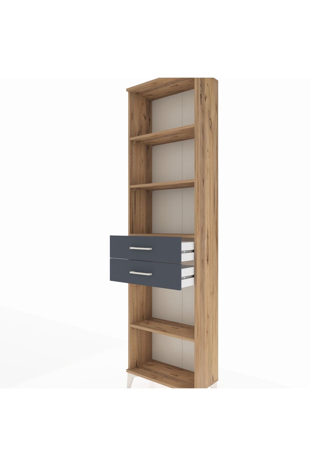 Arges Dolap 4 Raflı 2 Çekmeceli 60x30x221 Çam-Antrasit