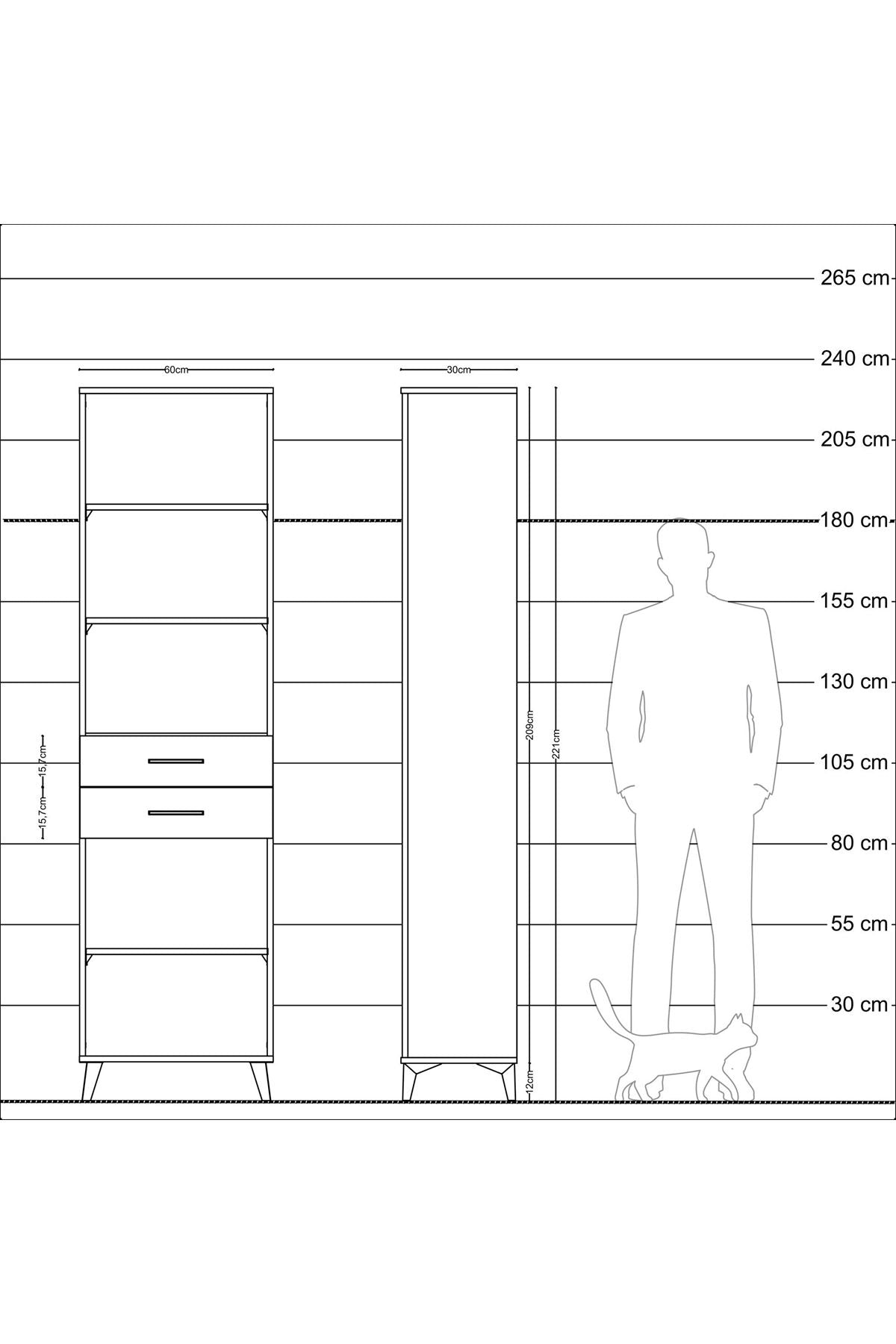 Arges Dolap 4 Raflı 2 Çekmeceli 60x30x221 Çam-Antrasit