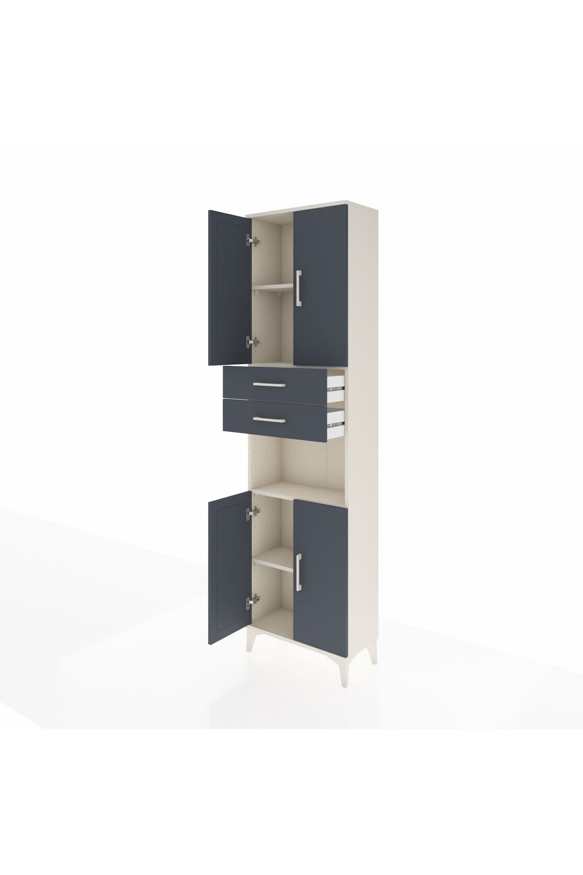 Arges Dolap 4 Raflı 2 Çekmeceli 4 Kapaklı 60x30x221 Aytaşı-Antrasit