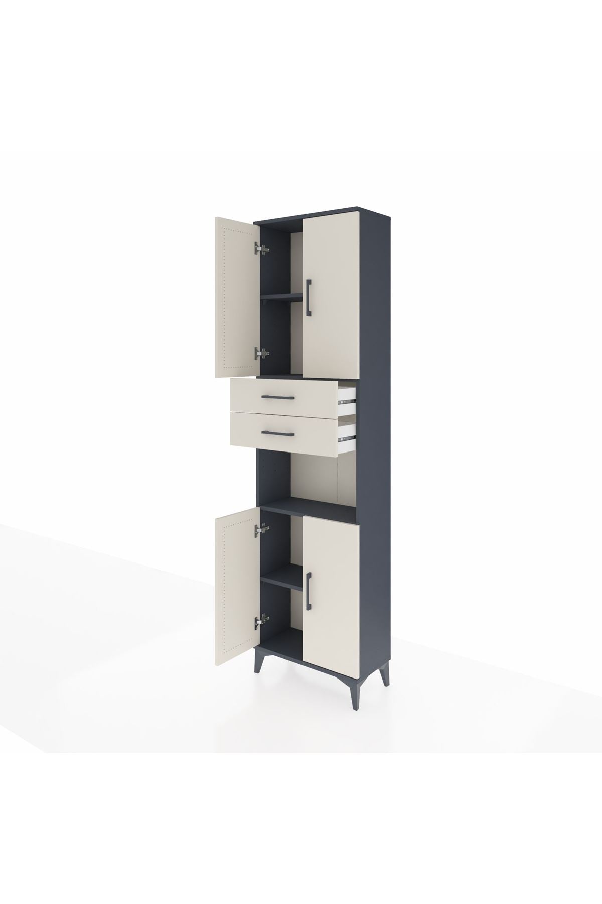 Arges Dolap 4 Raflı 2 Çekmeceli 4 Kapaklı 60x30x221 Antrasit-Aytaşı