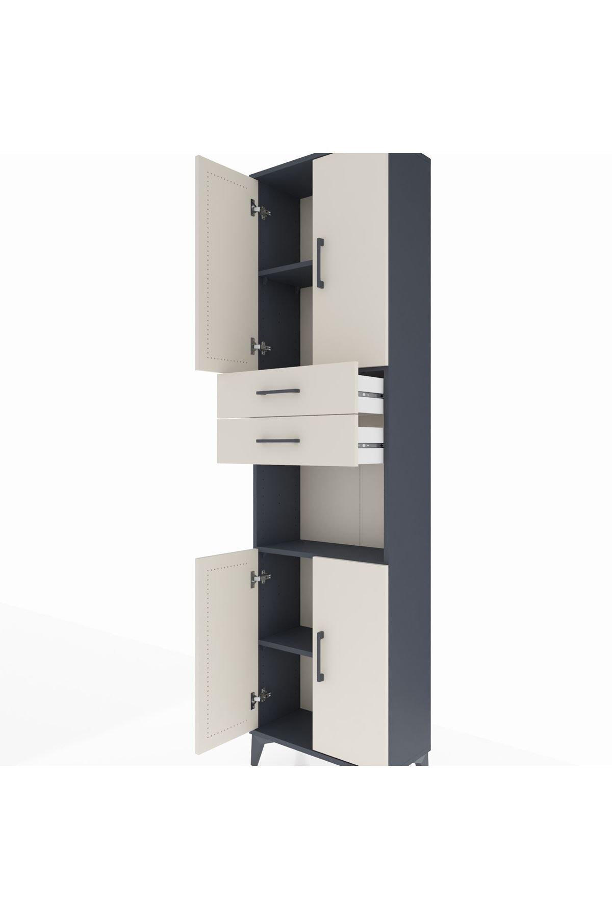 Arges Dolap 4 Raflı 2 Çekmeceli 4 Kapaklı 60x30x221 Antrasit-Aytaşı