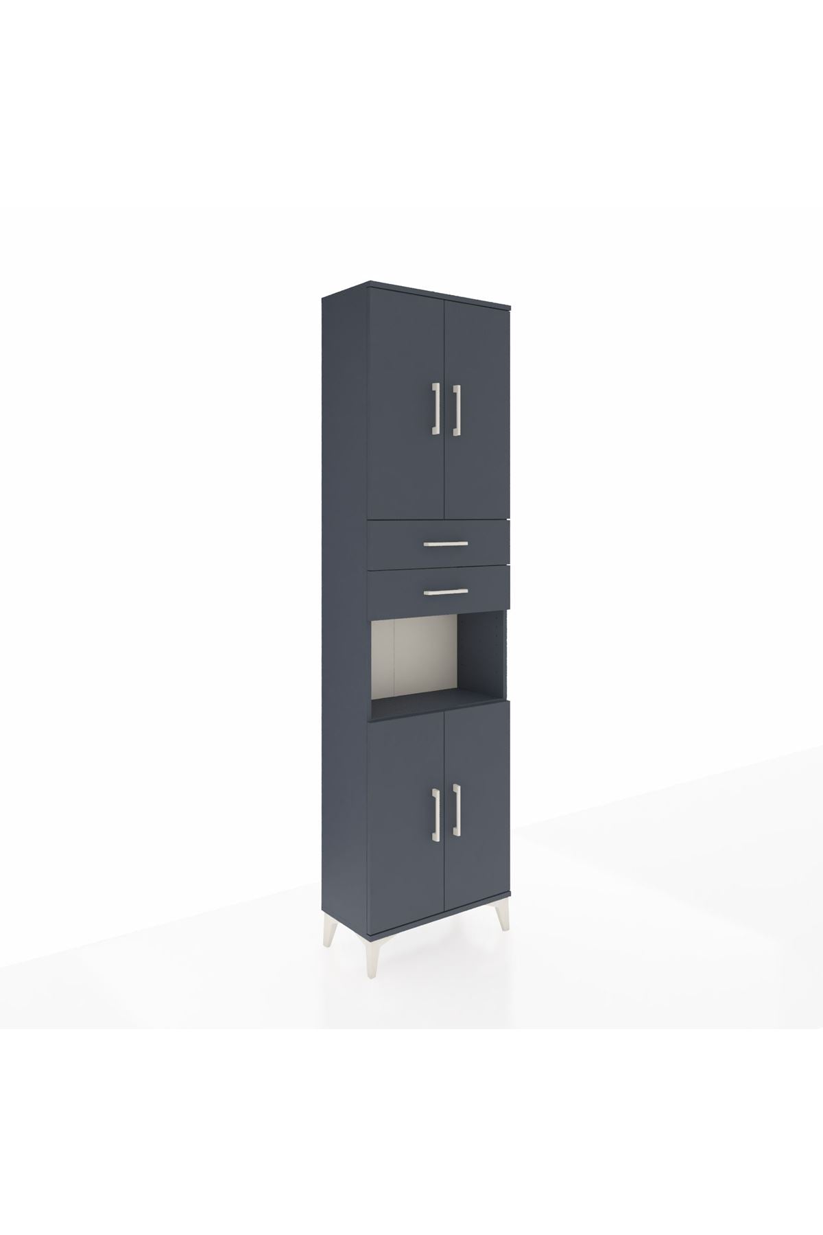 Arges Dolap 4 Raflı 2 Çekmeceli 4 Kapaklı 60x30x221 Antrasit-Antrasit