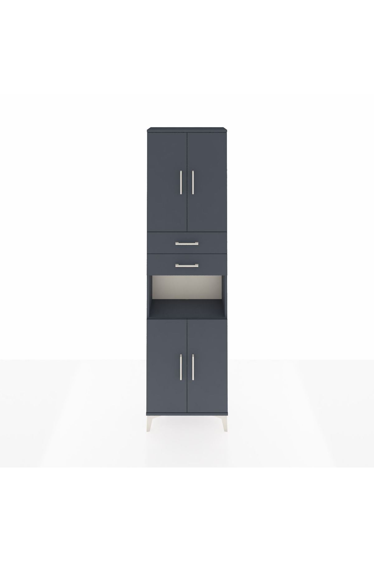 Arges Dolap 4 Raflı 2 Çekmeceli 4 Kapaklı 60x30x221 Antrasit-Antrasit