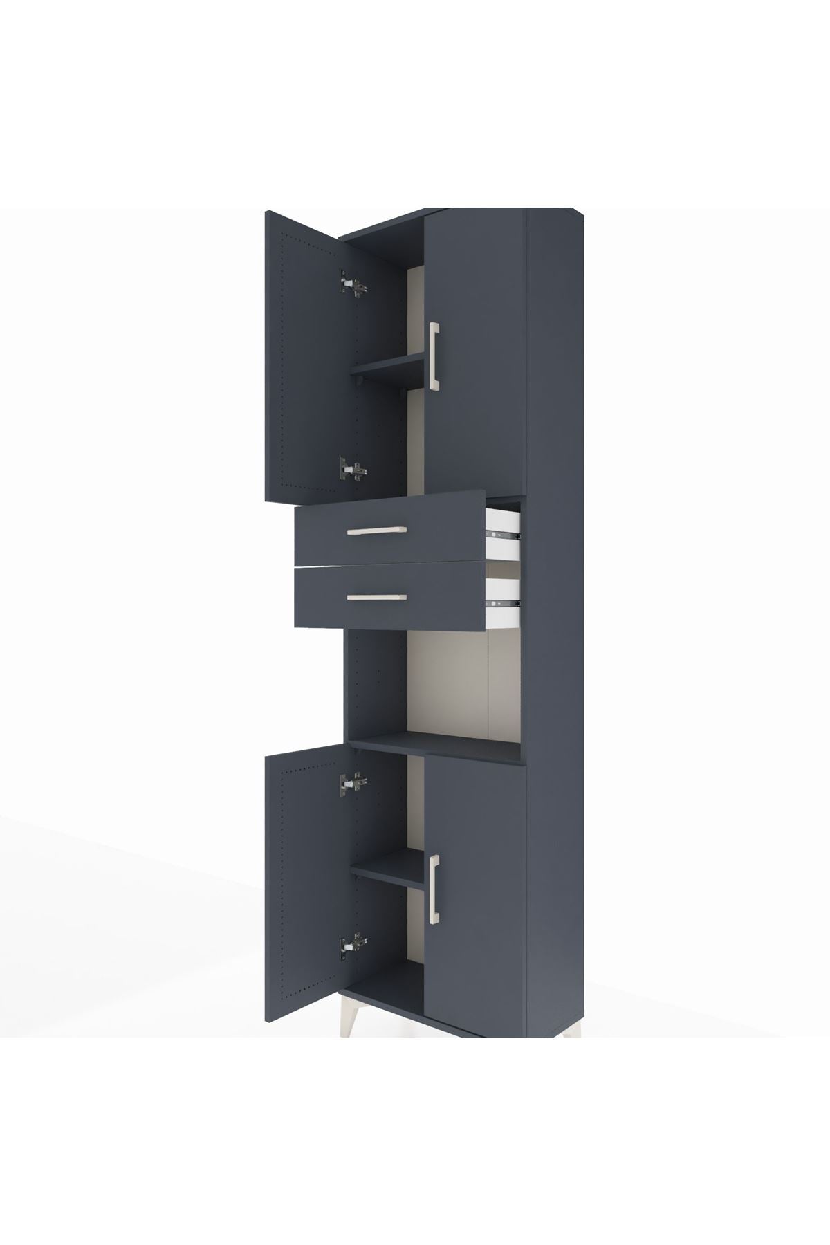 Arges Dolap 4 Raflı 2 Çekmeceli 4 Kapaklı 60x30x221 Antrasit-Antrasit