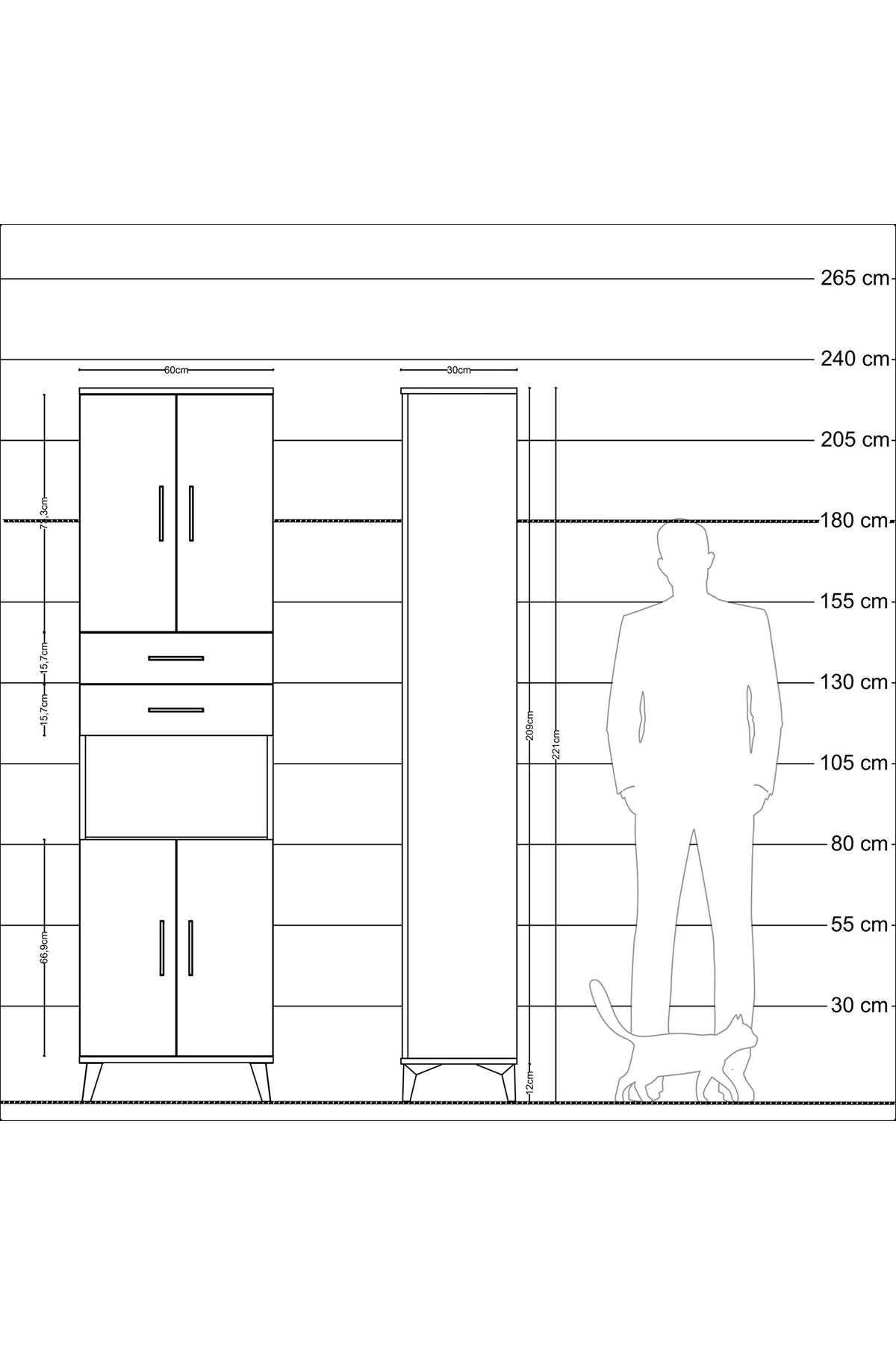 Arges Dolap 4 Raflı 2 Çekmeceli 4 Kapaklı 60x30x221 Antrasit-Antrasit