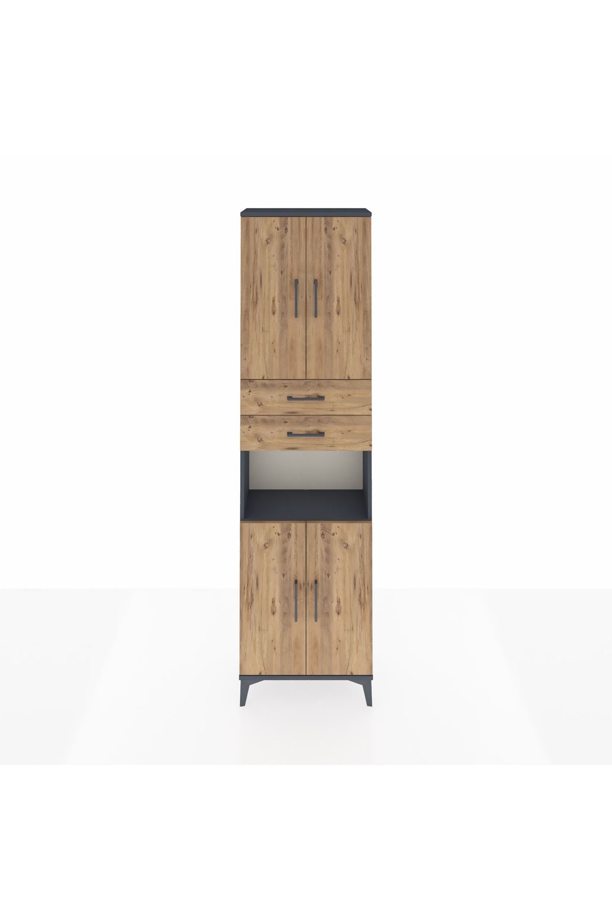 Arges Dolap 4 Raflı 2 Çekmeceli 4 Kapaklı 60x30x221 Antrasit-Çam