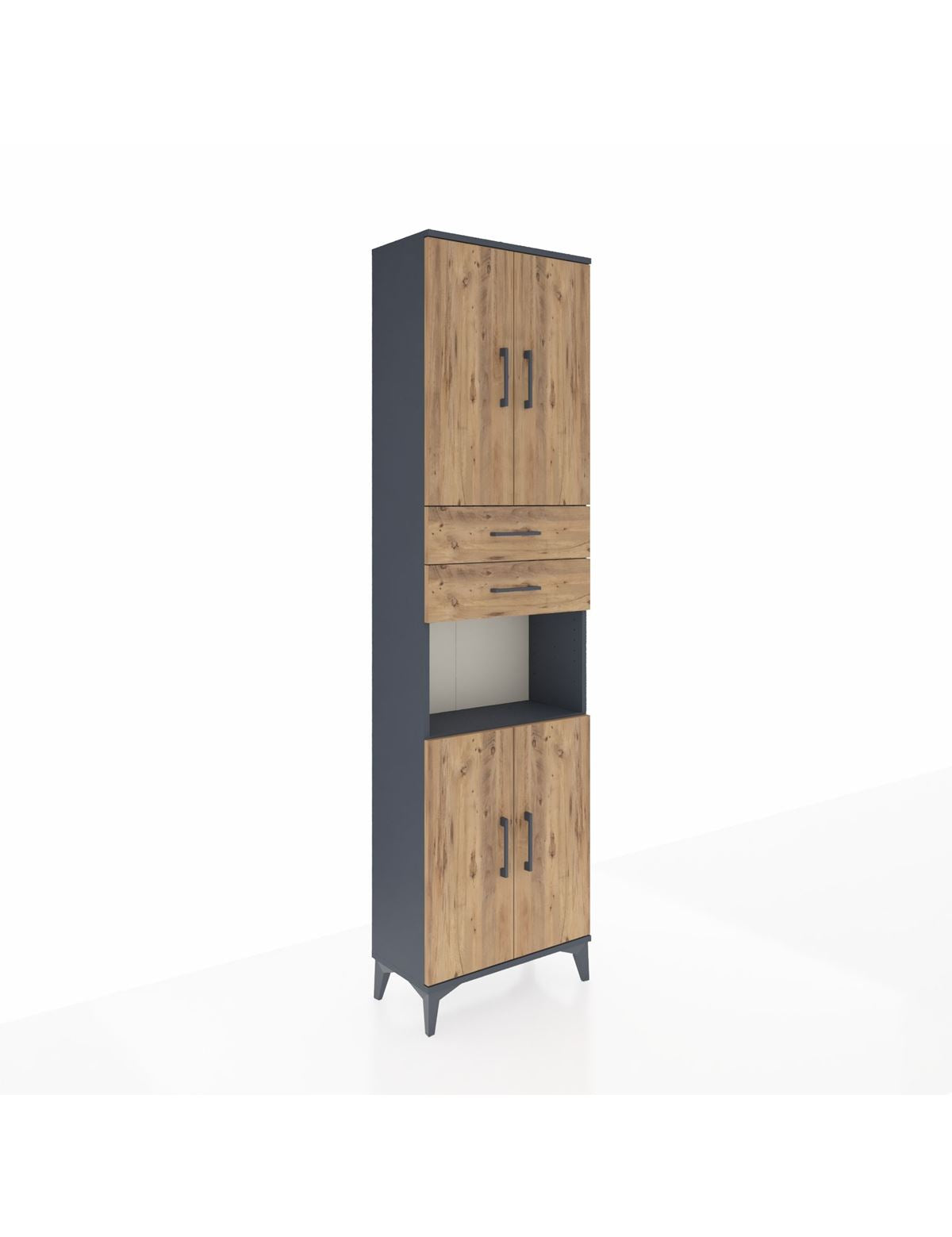 Arges Dolap 4 Raflı 2 Çekmeceli 4 Kapaklı 60x30x221 Antrasit-Çam