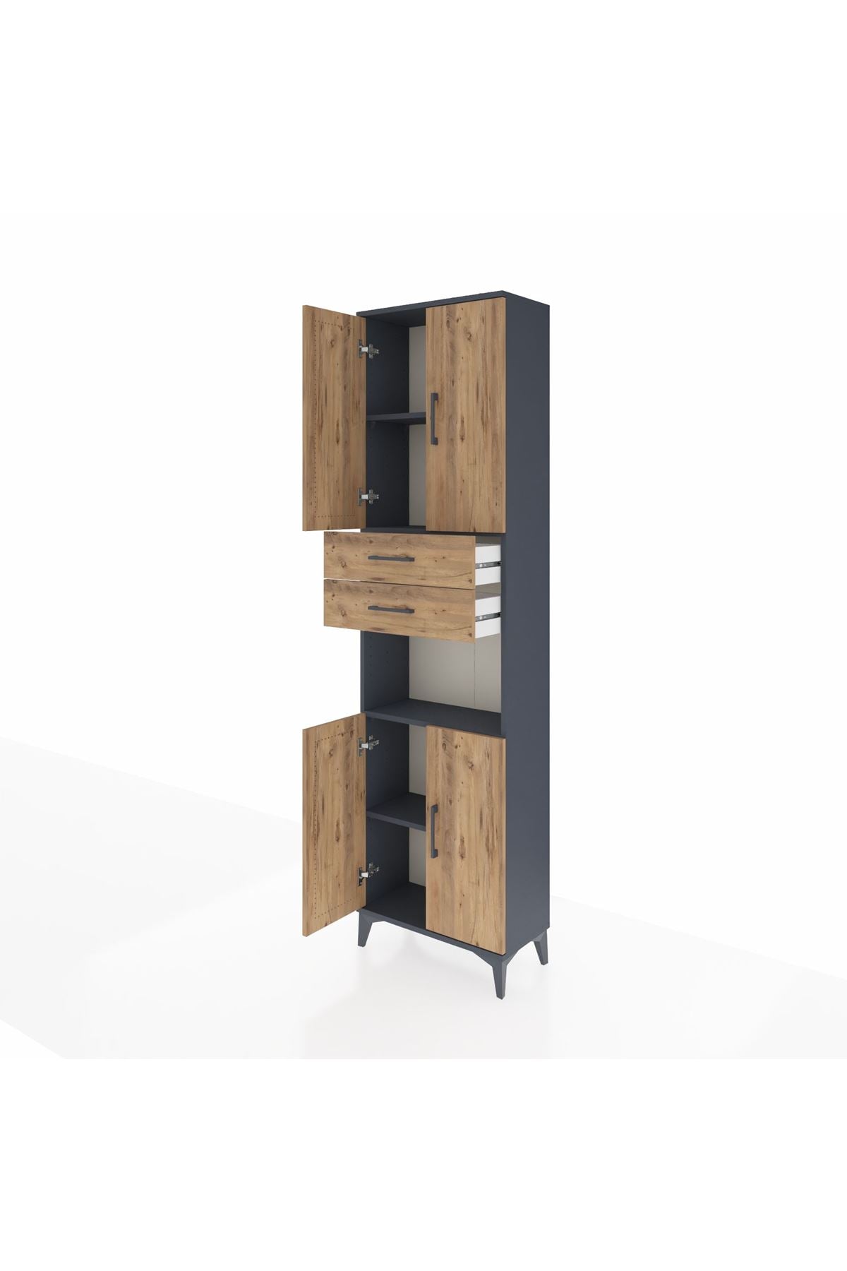 Arges Dolap 4 Raflı 2 Çekmeceli 4 Kapaklı 60x30x221 Antrasit-Çam