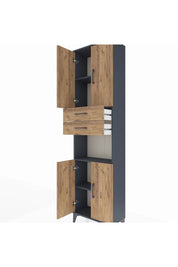 Arges Dolap 4 Raflı 2 Çekmeceli 4 Kapaklı 60x30x221 Antrasit-Çam