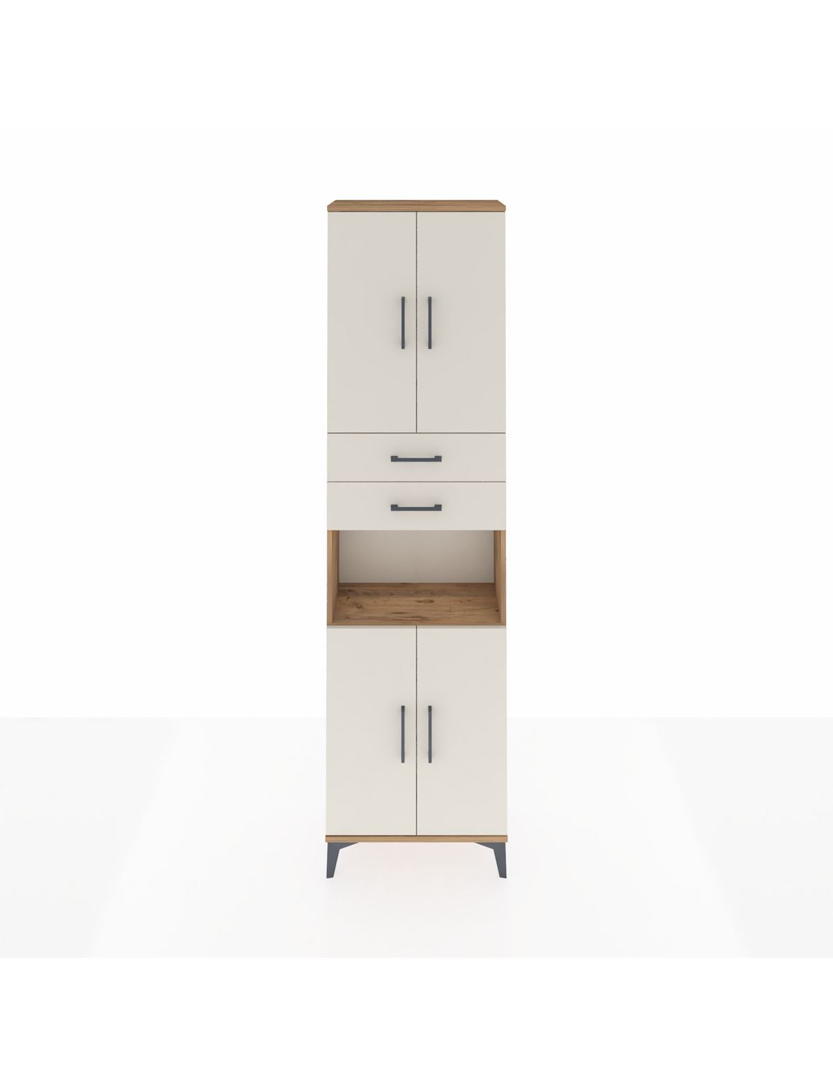 Arges Dolap 4 Raflı 2 Çekmeceli 4 Kapaklı 60x30x221 Çam-Aytaşı