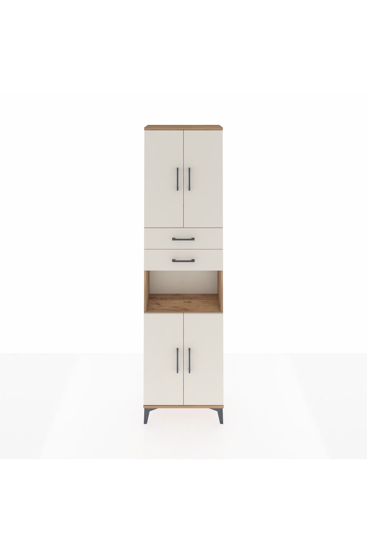 Arges Dolap 4 Raflı 2 Çekmeceli 4 Kapaklı 60x30x221 Çam-Aytaşı