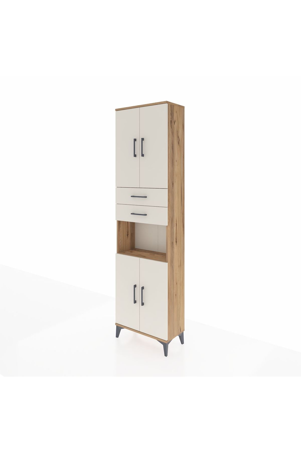 Arges Dolap 4 Raflı 2 Çekmeceli 4 Kapaklı 60x30x221 Çam-Aytaşı