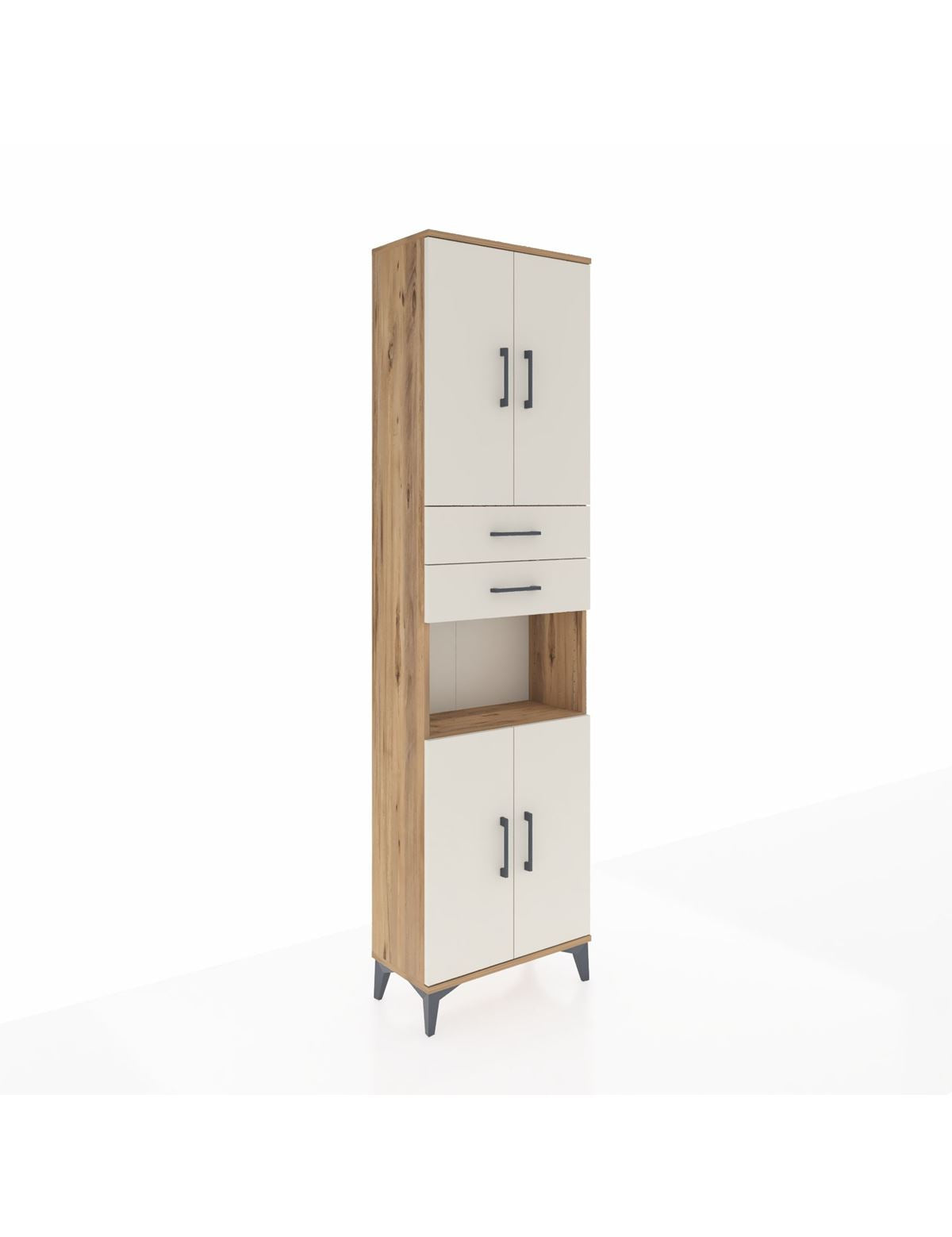 Arges Dolap 4 Raflı 2 Çekmeceli 4 Kapaklı 60x30x221 Çam-Aytaşı