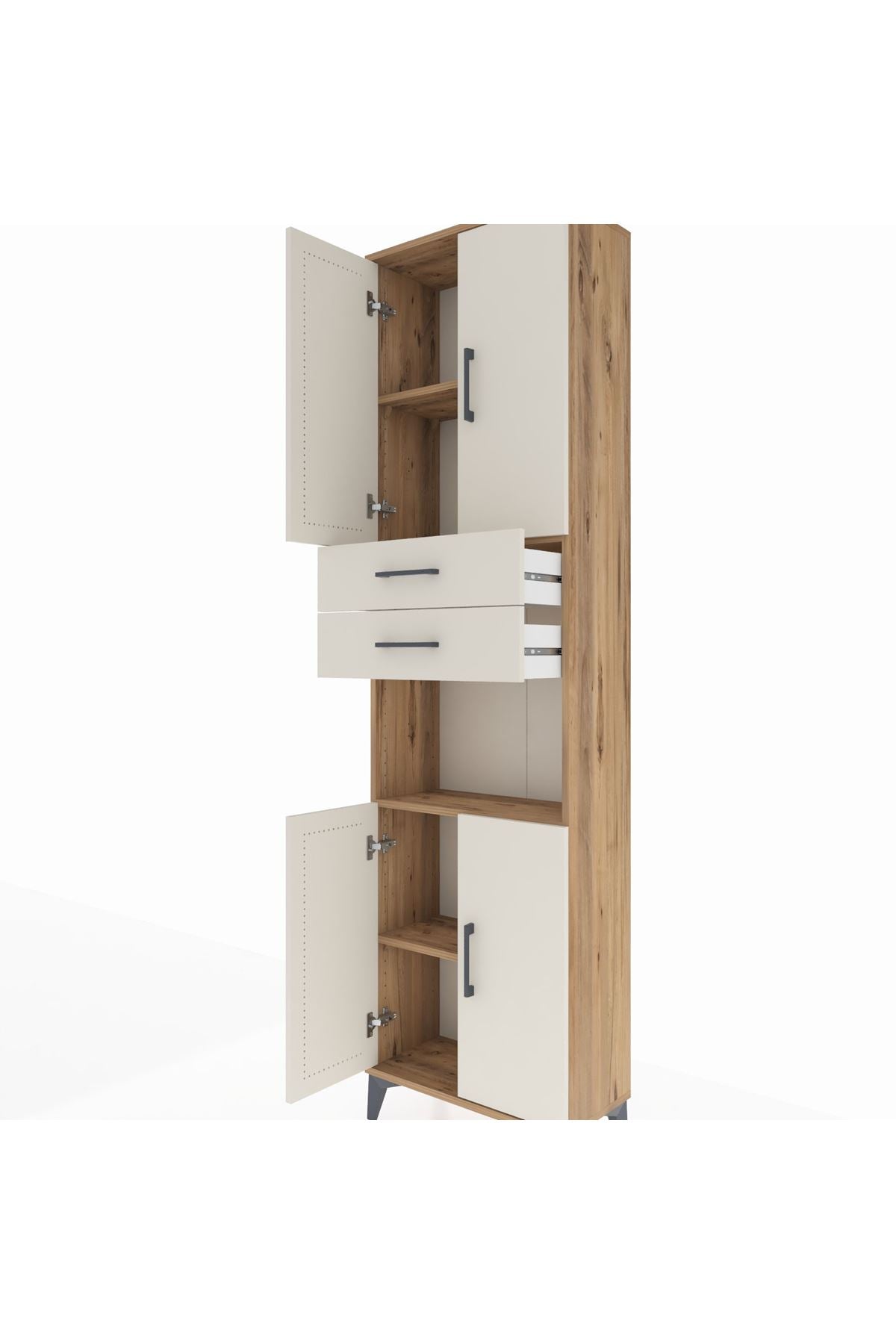 Arges Dolap 4 Raflı 2 Çekmeceli 4 Kapaklı 60x30x221 Çam-Aytaşı