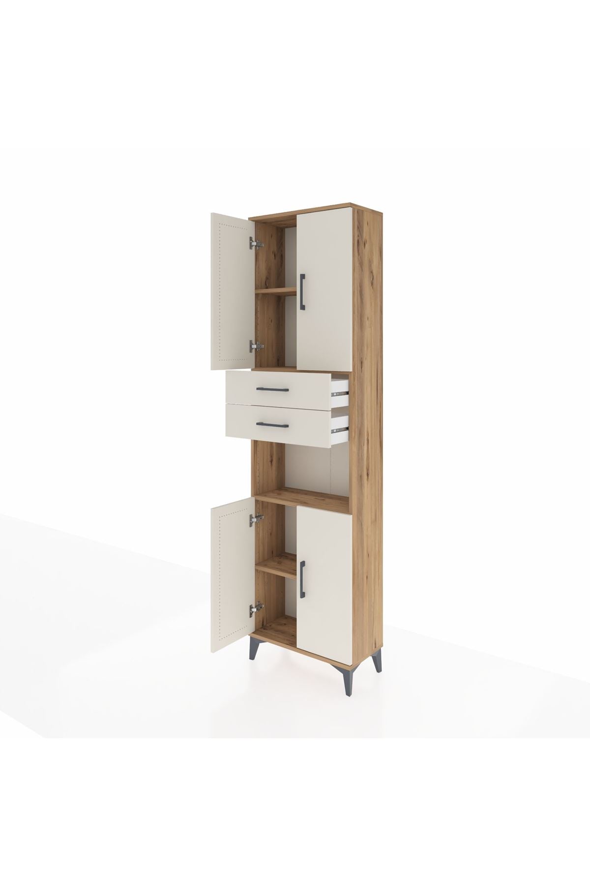 Arges Dolap 4 Raflı 2 Çekmeceli 4 Kapaklı 60x30x221 Çam-Aytaşı